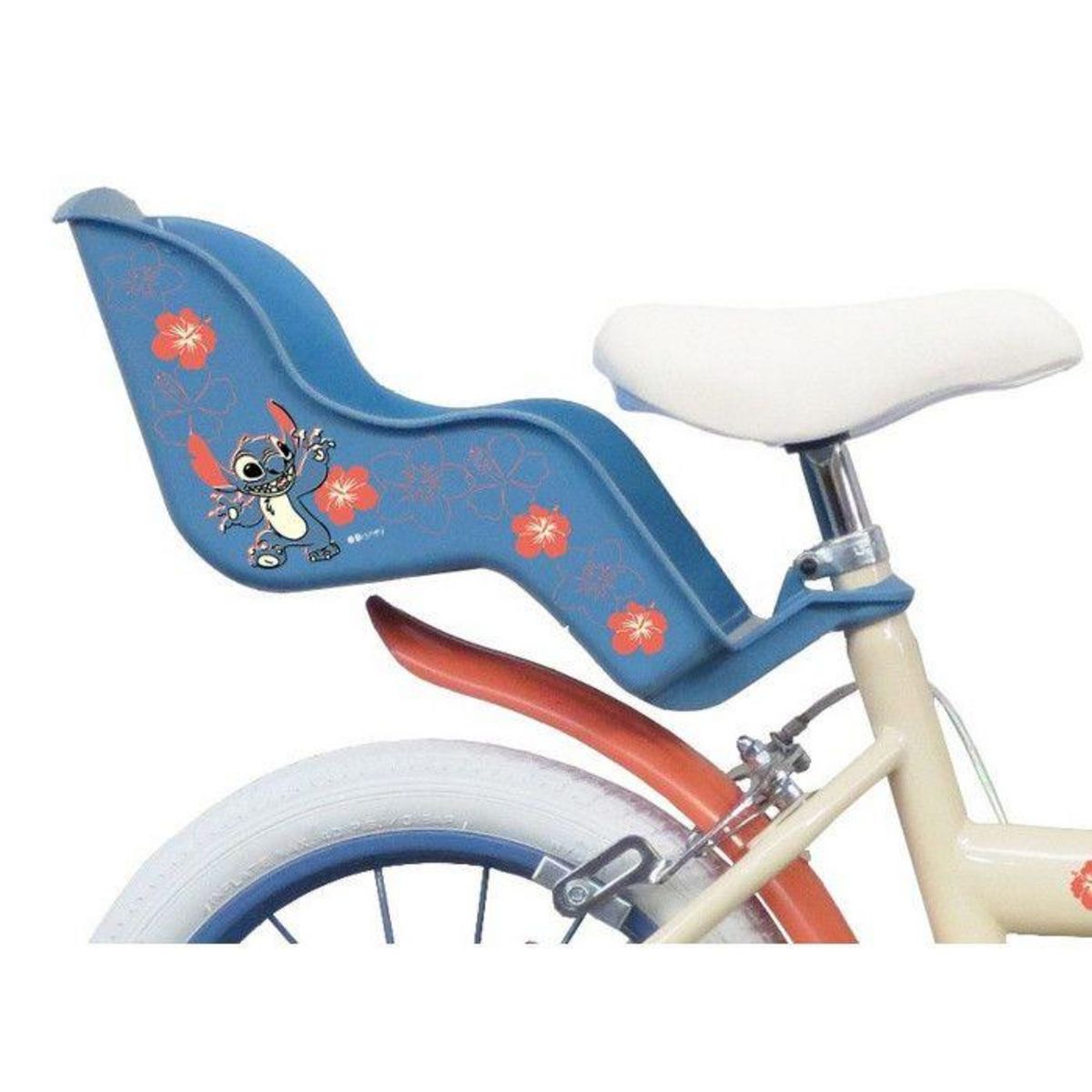 DISNEY Vélo enfant  - Modèle 14'' STITCH / DISNEY (Taille de l'enfant 90 cm à 105 cm) équipé de 2 freins, panier, porte poupée et stabilisateurs.