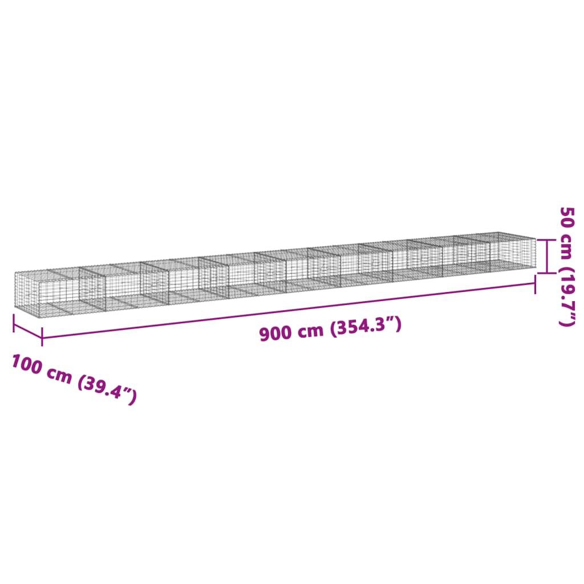 Voir la diapositive 6 : VIDAXL Panier gabion avec couvercle 900x100x50 cm fer galvanise