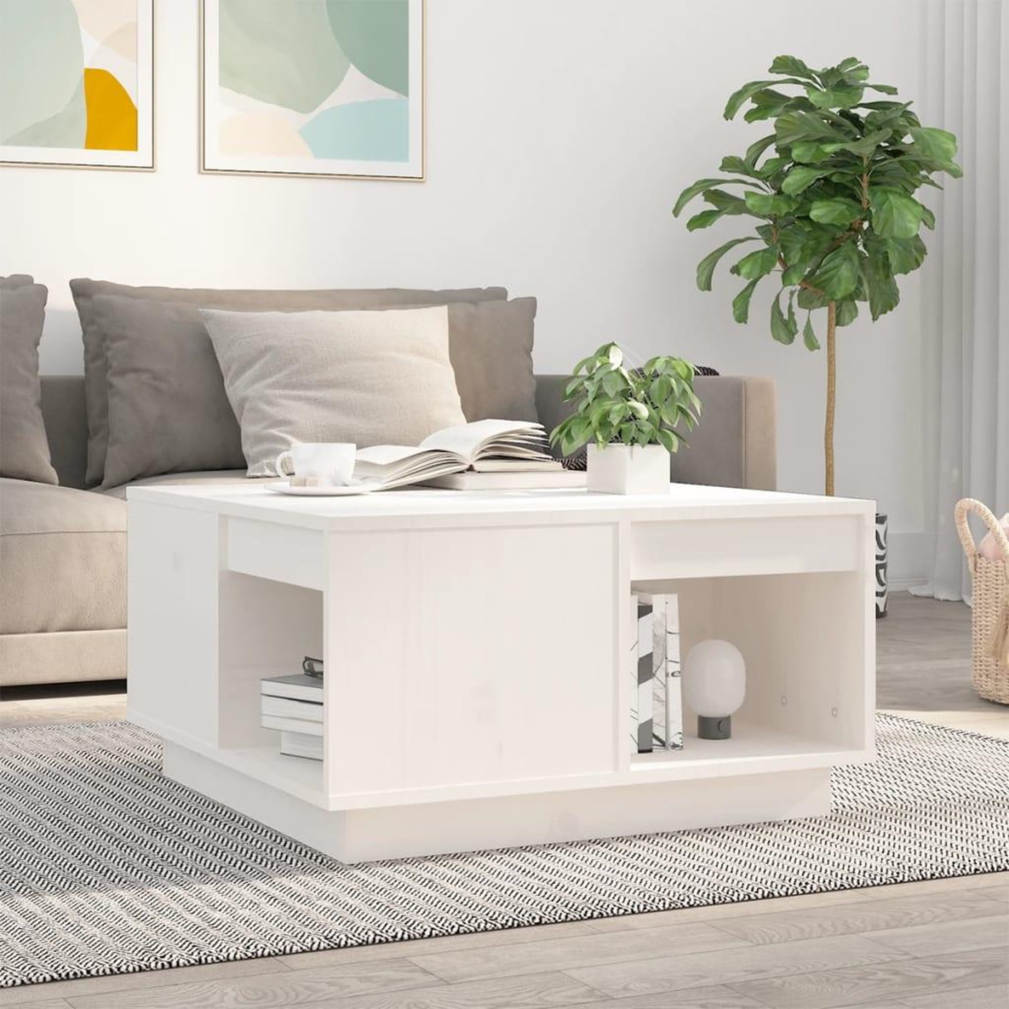 Voir la diapositive 1 : VIDAXL Table basse Blanc 60x61x32,5 cm Bois massif de pin