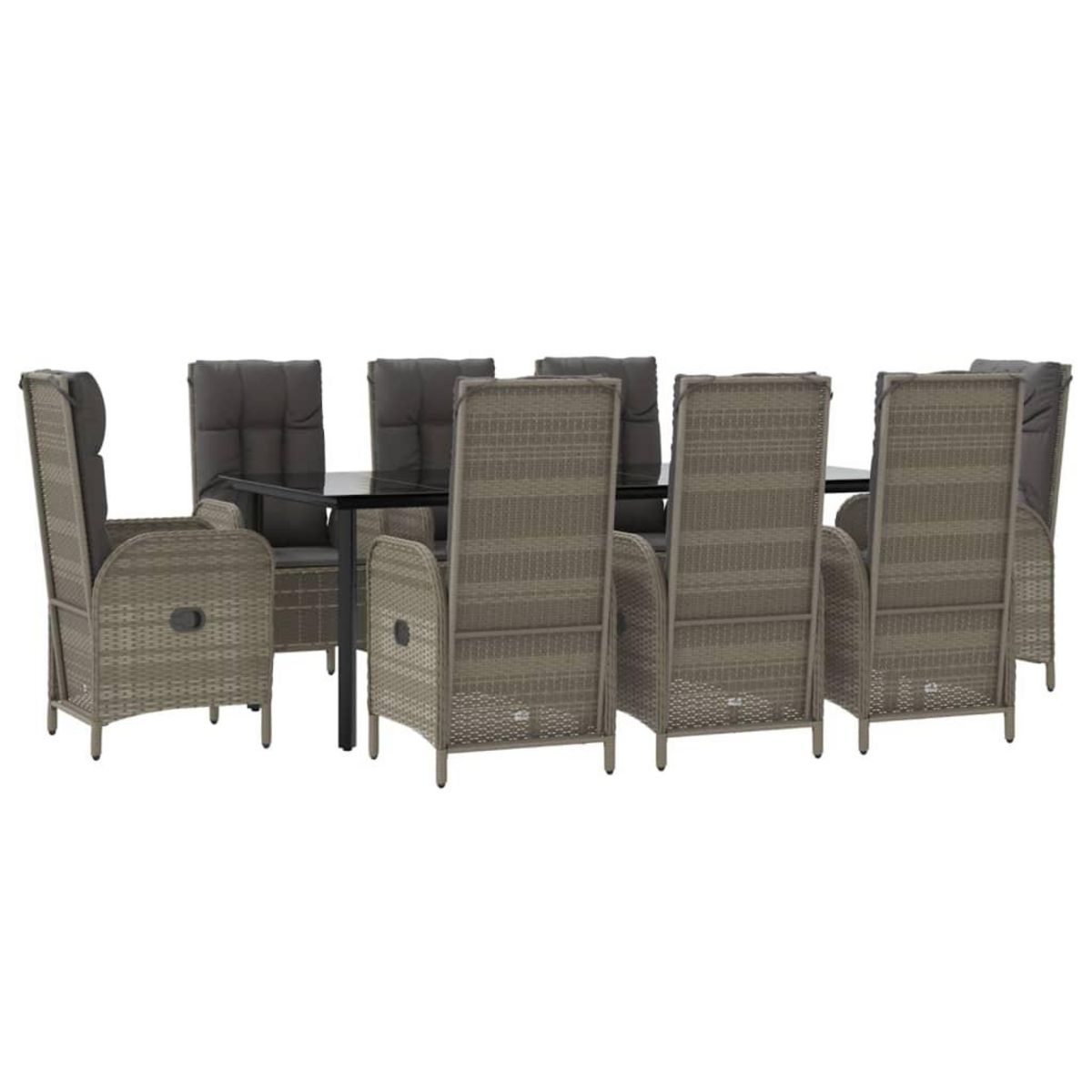 VIDAXL Ensemble a manger de jardin 9pcs et coussins noir et gris
