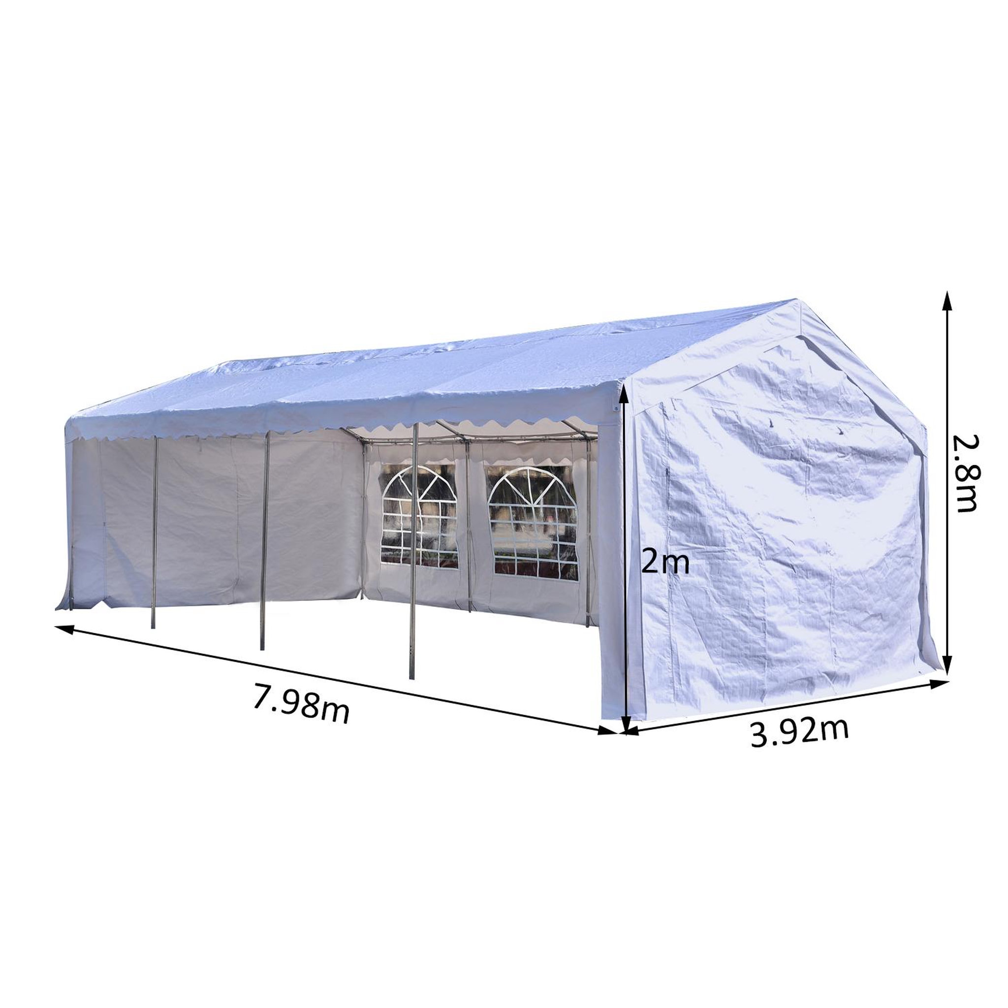 Voir la diapositive 3 : OUTSUNNY Tente barnum tonnelle de réception 798L x 392l x 280H cm polyéthylène imperméable 8 fenêtres et acier galvanisé robuste blanc