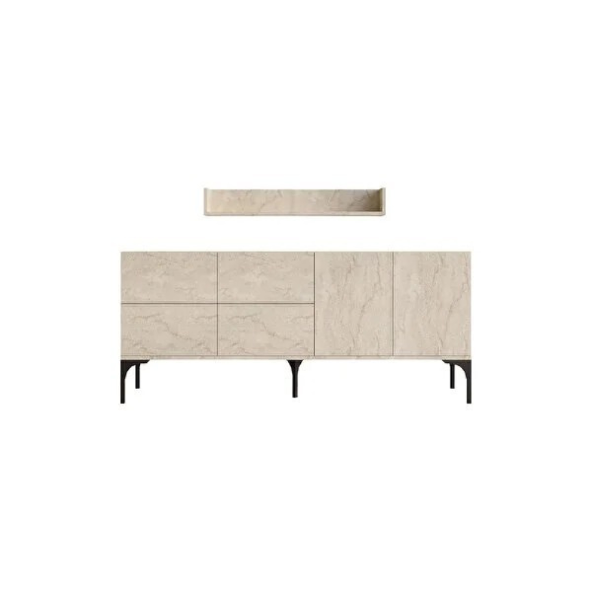 CONCEPT USINE Buffet effet travertin 180 cm 6 portes et étagère aura
