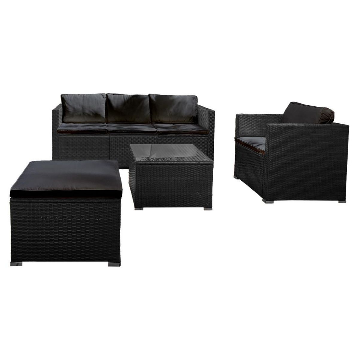 BEST MOBILIER Wanaka - salon de jardin en résine tressée - 5 places - coussins noir