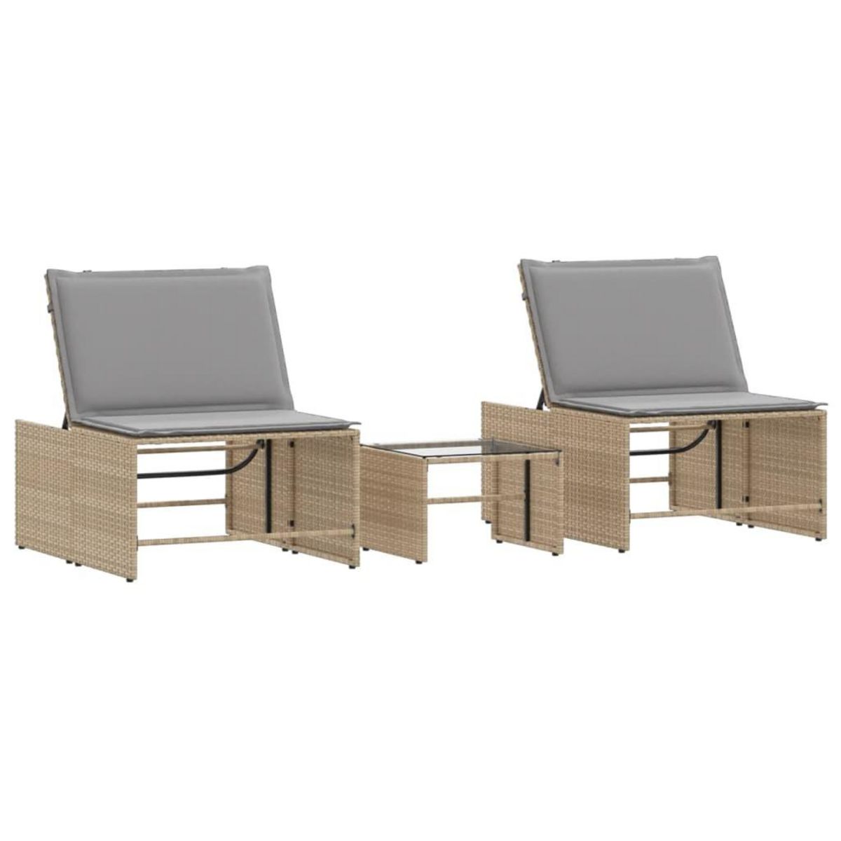 VIDAXL Chaises longues lot de 2 avec table beige resine tressee