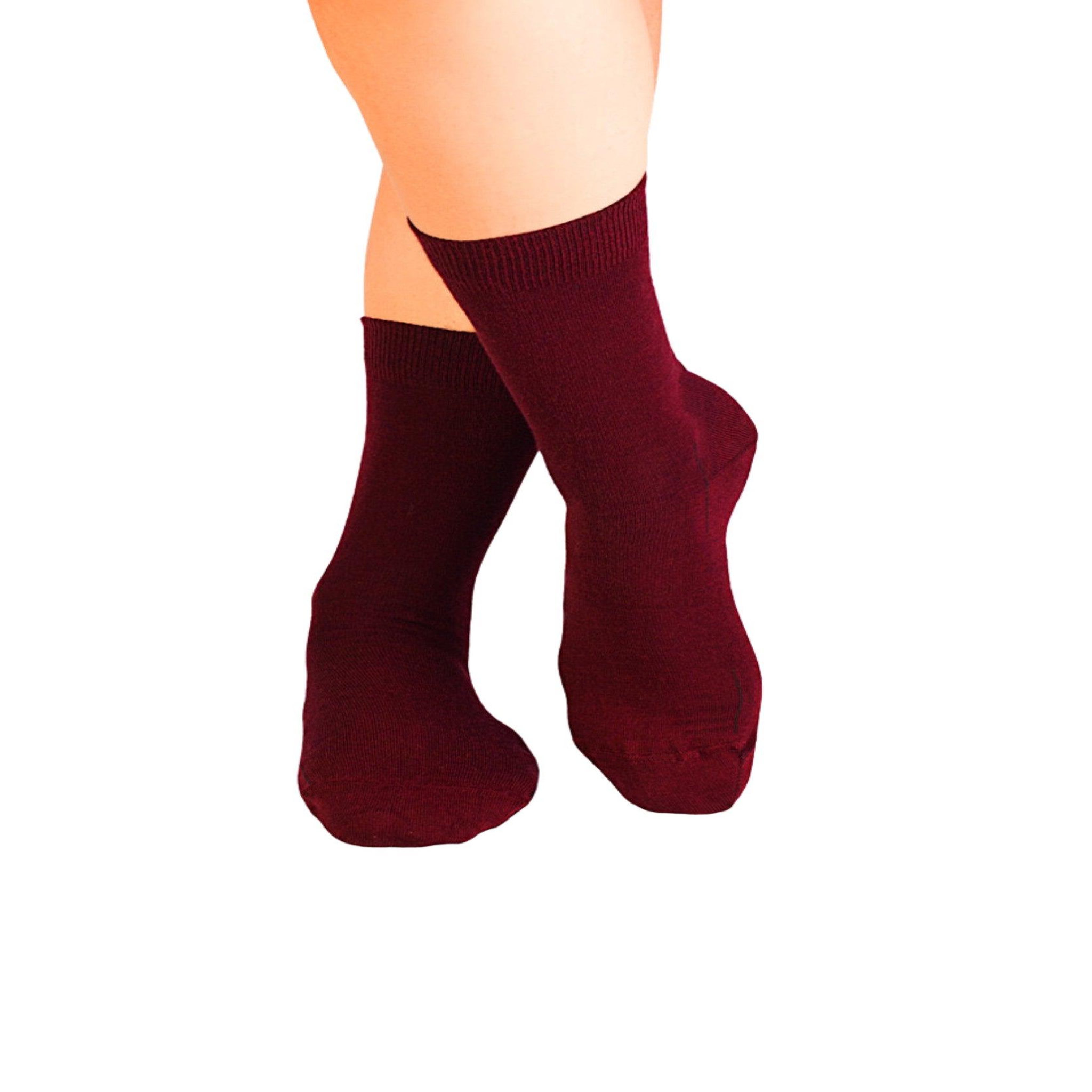 PIRIN HILL Chaussettes laine mérinos & coton bordeaux. Coloris disponibles : Rouge