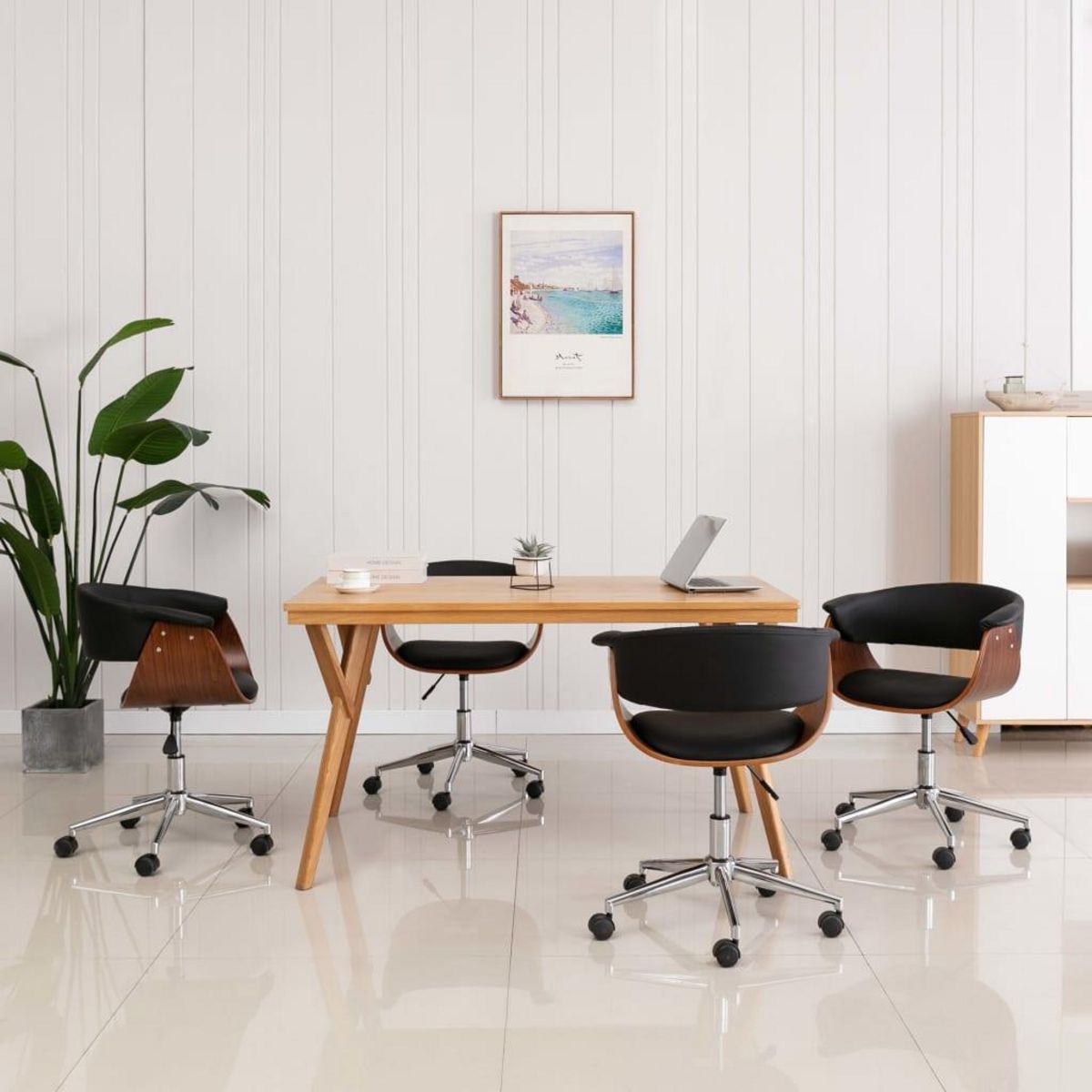 VIDAXL Chaises pivotantes a manger lot de 4 Noir Similicuir