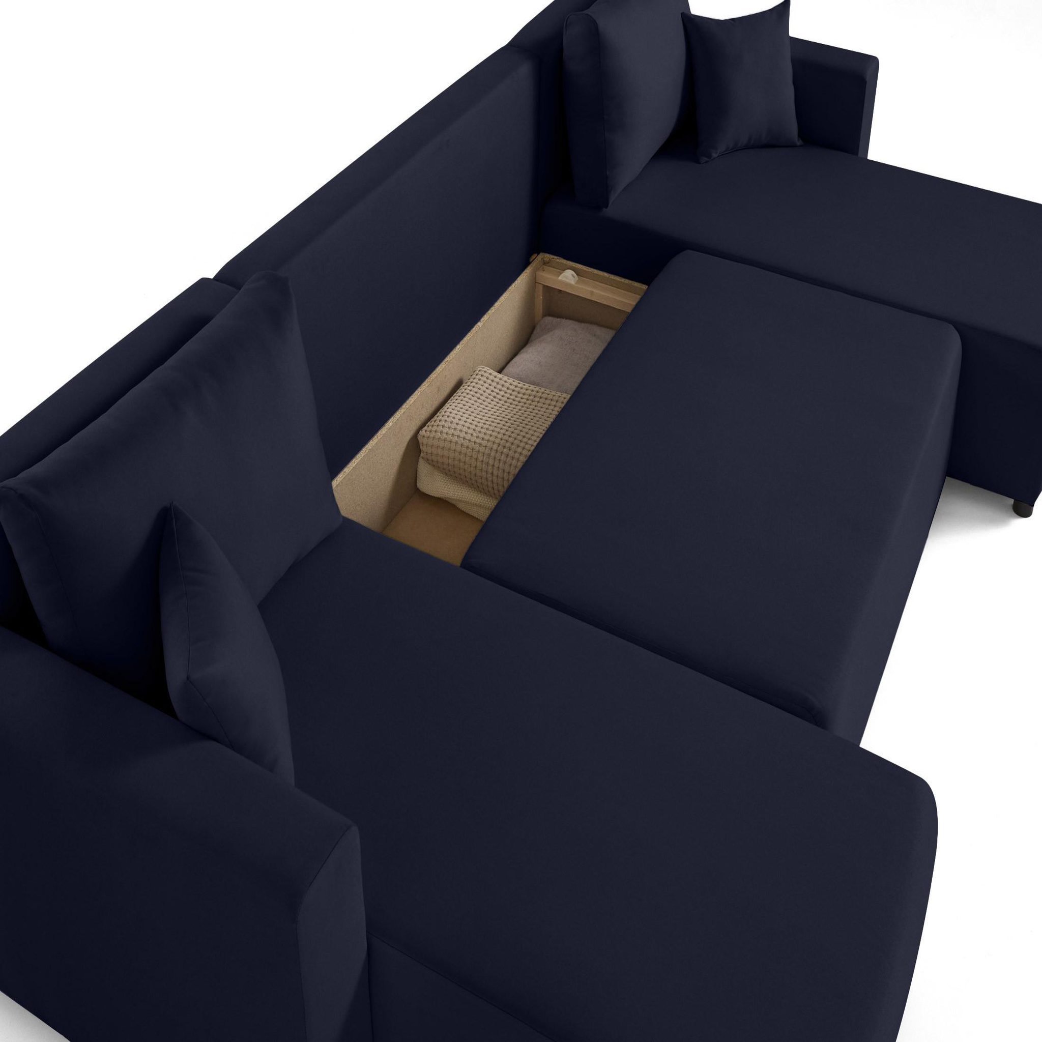 Voir la diapositive 4 : BEST MOBILIER Regala - canapé panoramique - 7 places - convertible avec coffre - en tissu