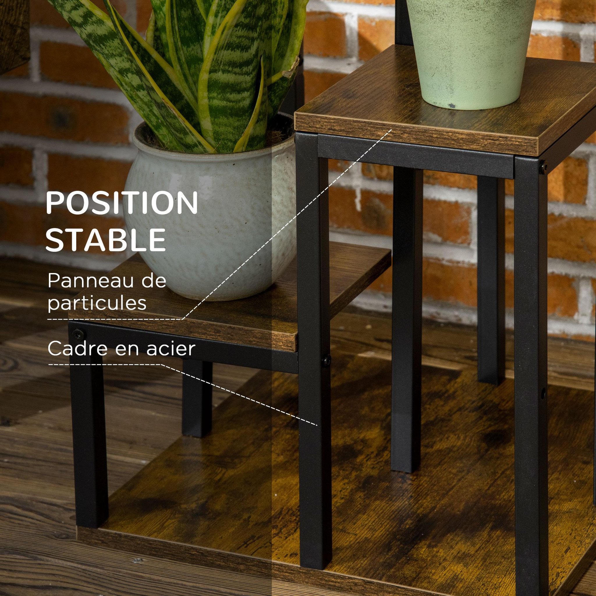 Voir la diapositive 6 : OUTSUNNY Support à fleurs style industriel 5 niveaux - porte plante 4 étagères - acier époxy noir aspect bois foncé
