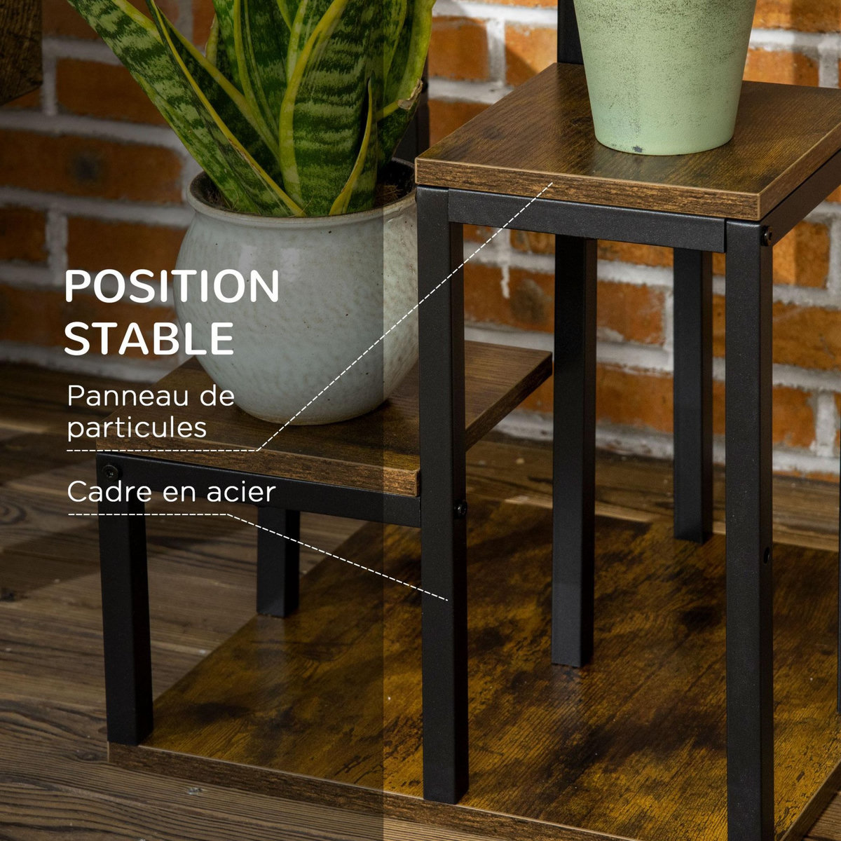 OUTSUNNY Support à fleurs style industriel 5 niveaux - porte plante 4 étagères - acier époxy noir aspect bois foncé