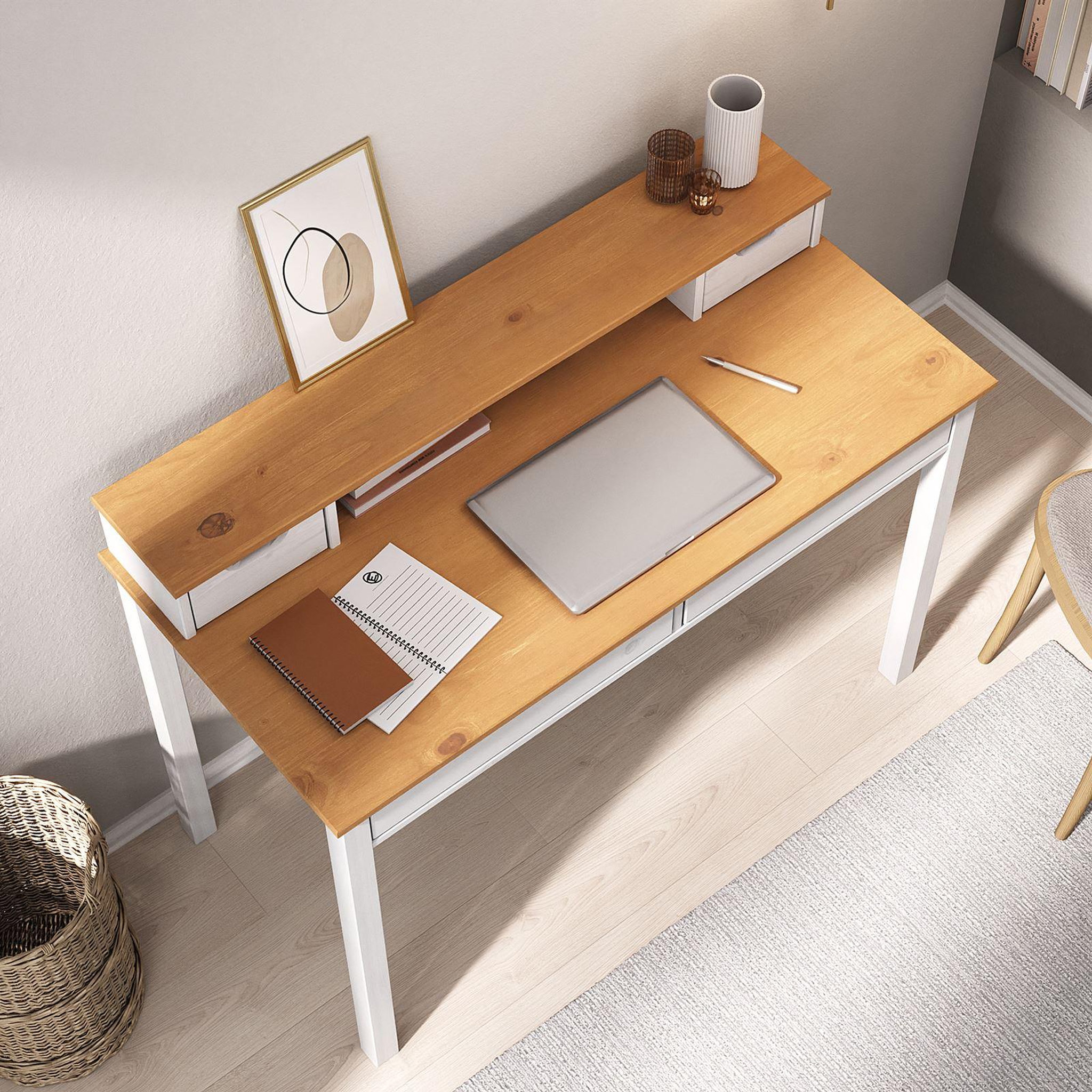 Voir la diapositive 4 : IDIMEX Bureau raul l 114 cm avec 4 tiroirs en bois massif
