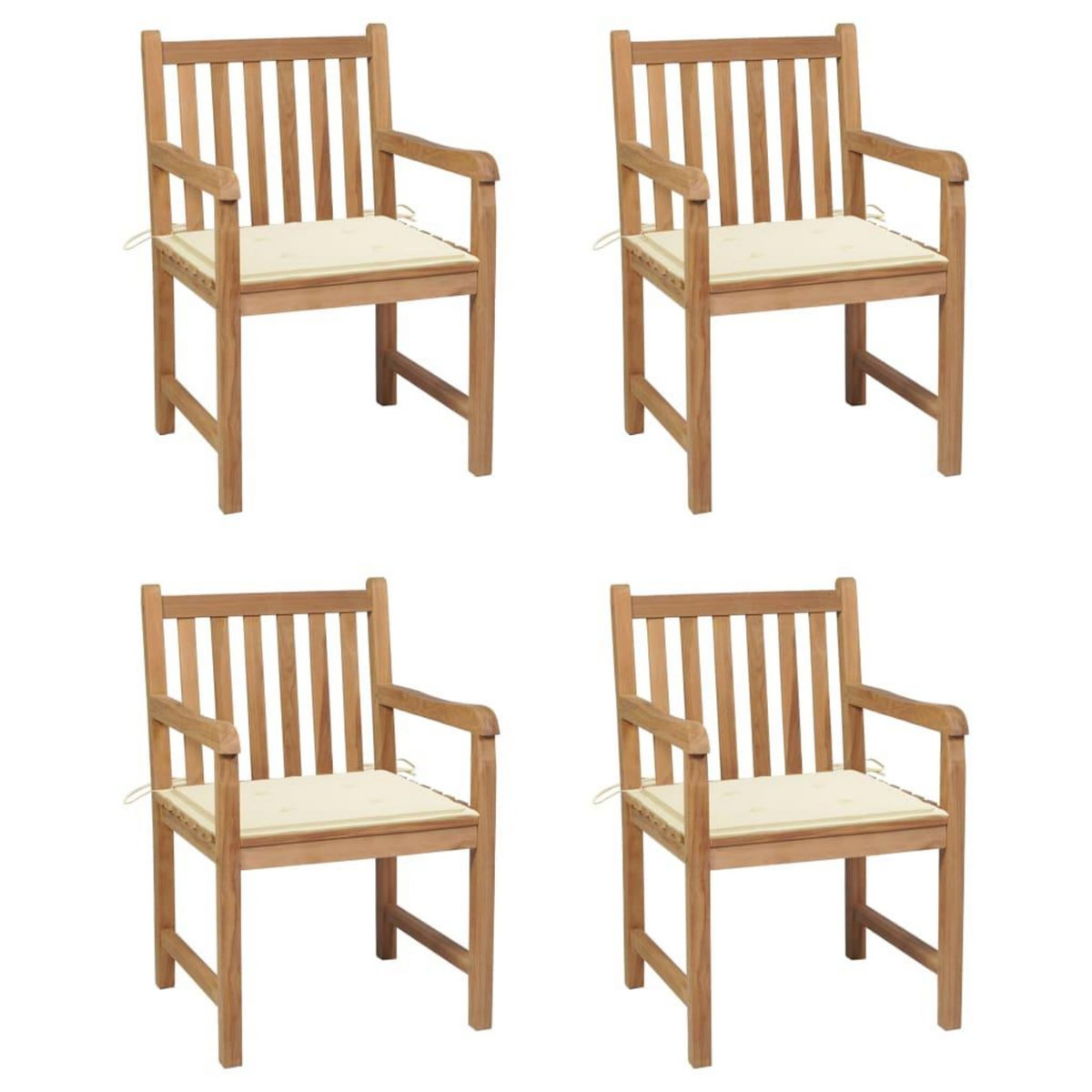 VIDAXL Chaises de jardin lot de 4 et coussins creme bois teck solide