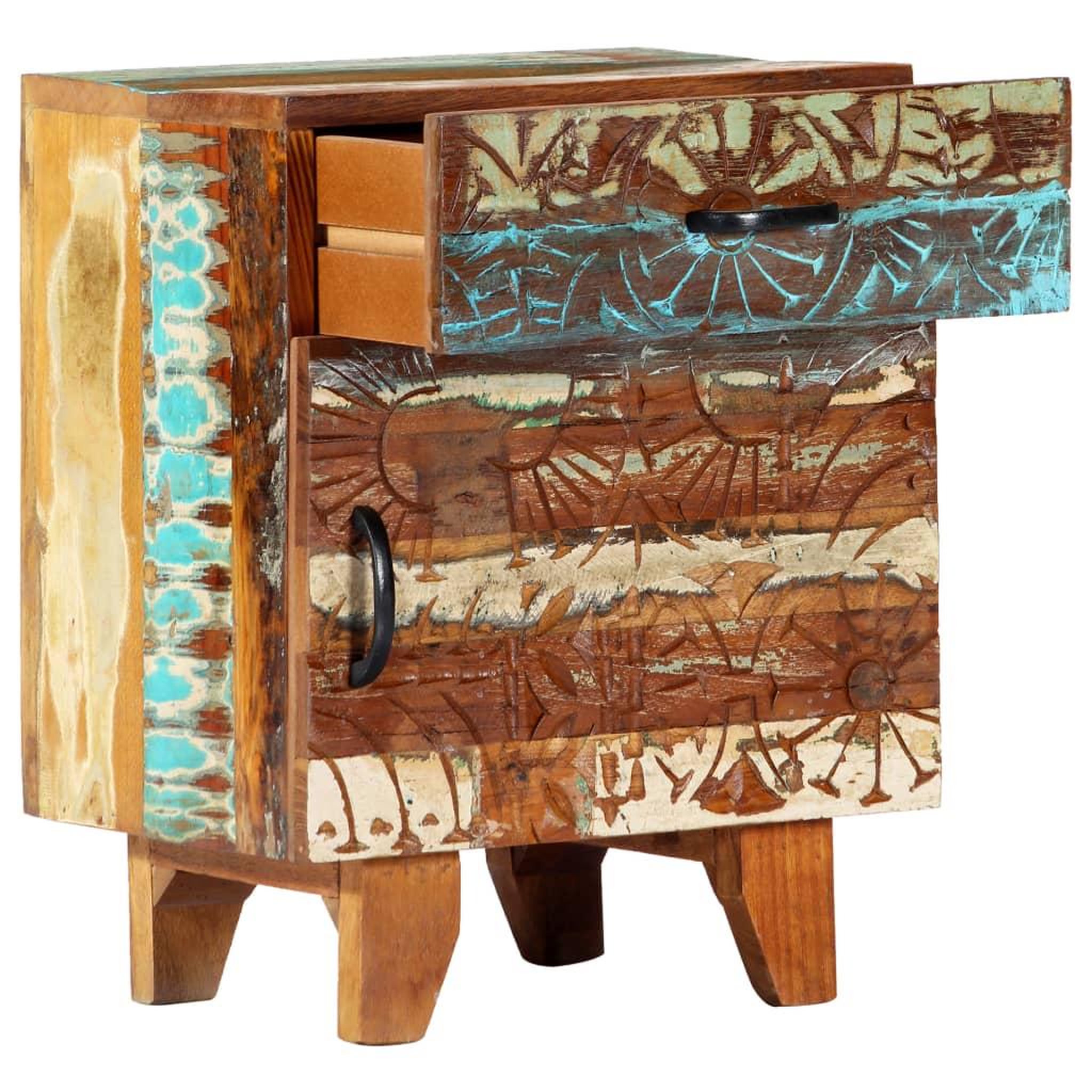 Voir la diapositive 5 : VIDAXL Table de chevet sculptee a la main 40x30x50cm bois recuperation