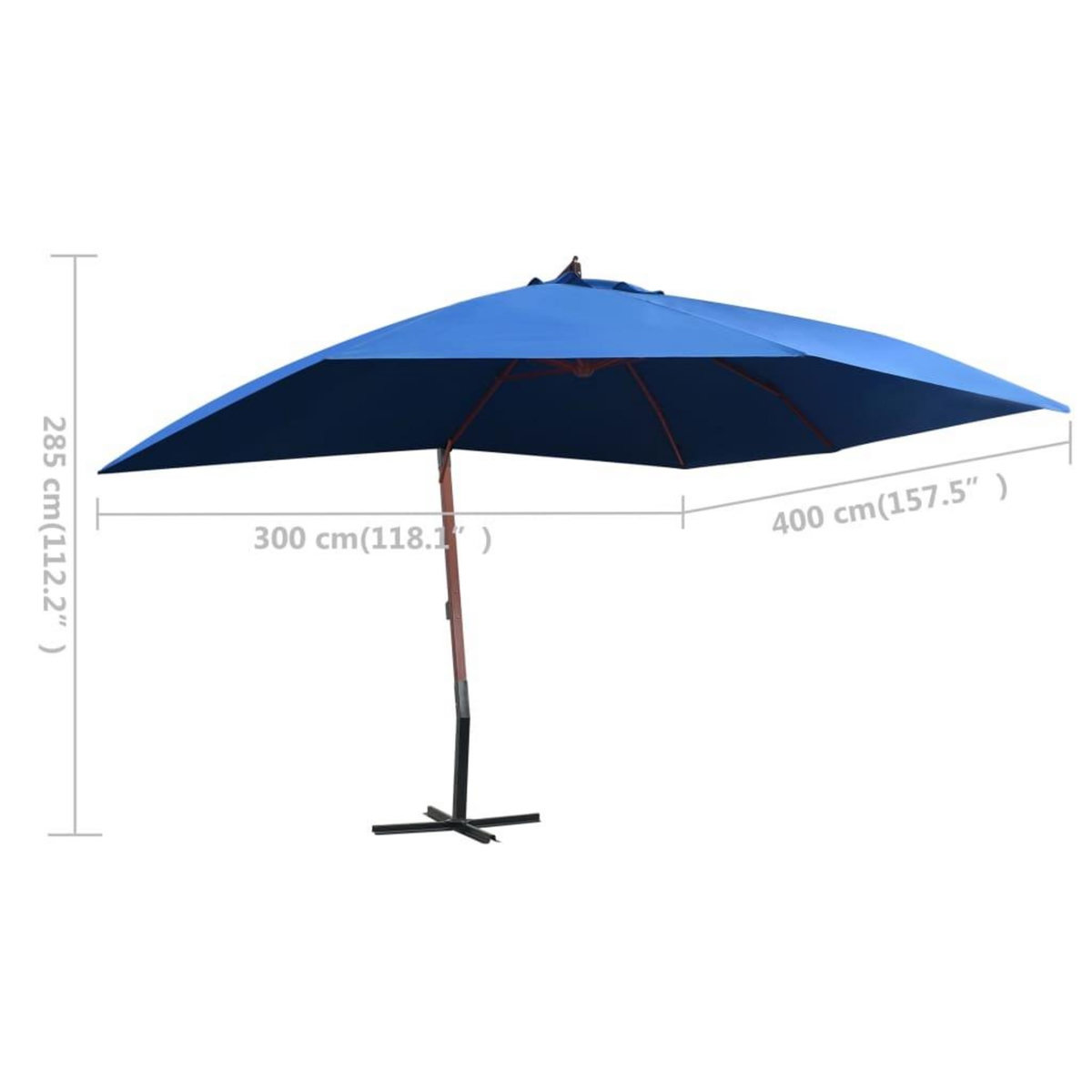 VIDAXL Parasol suspendu avec mat en bois 400x300 cm Bleu