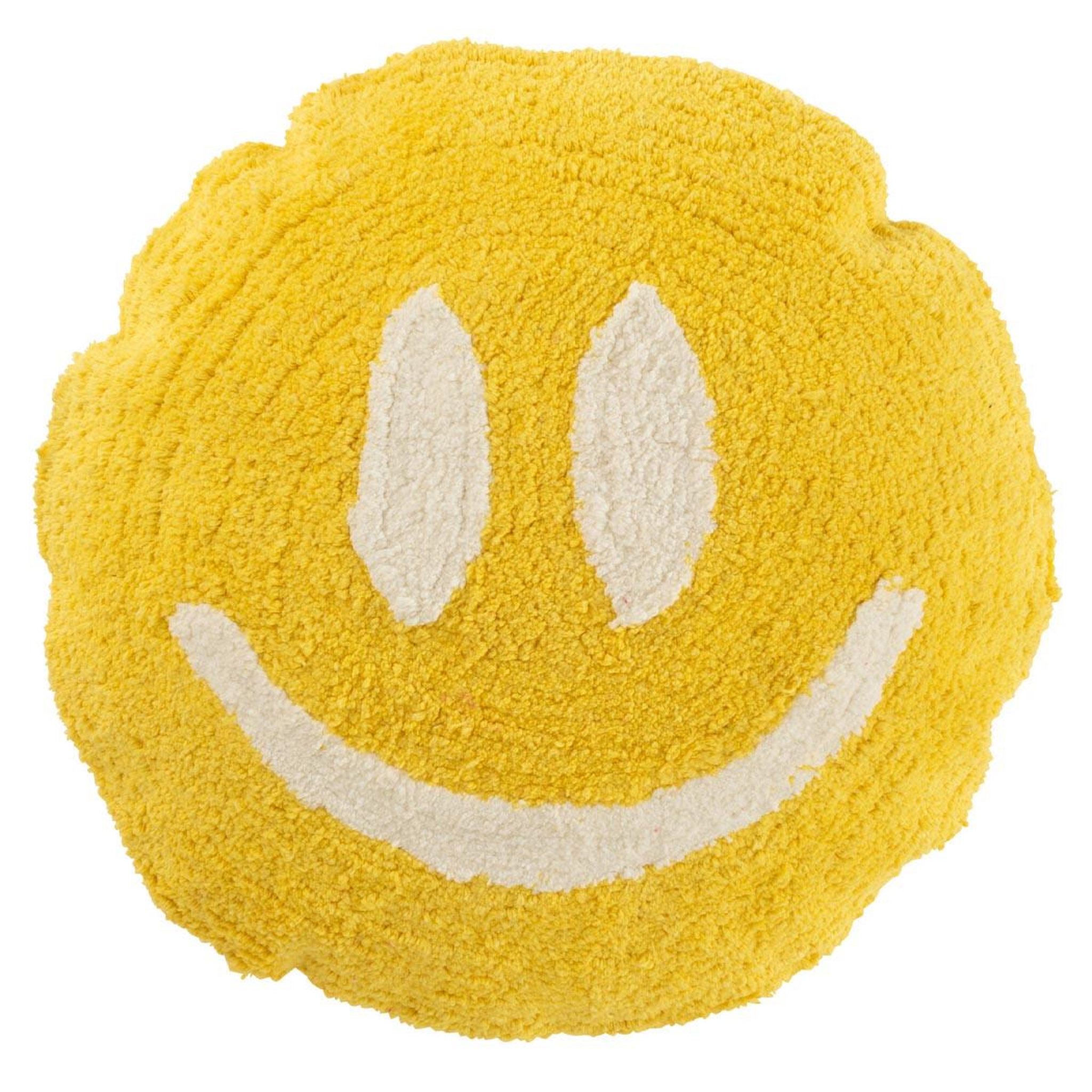 J-LINE Coussin déco tufté smiley  polly  45cm jaune