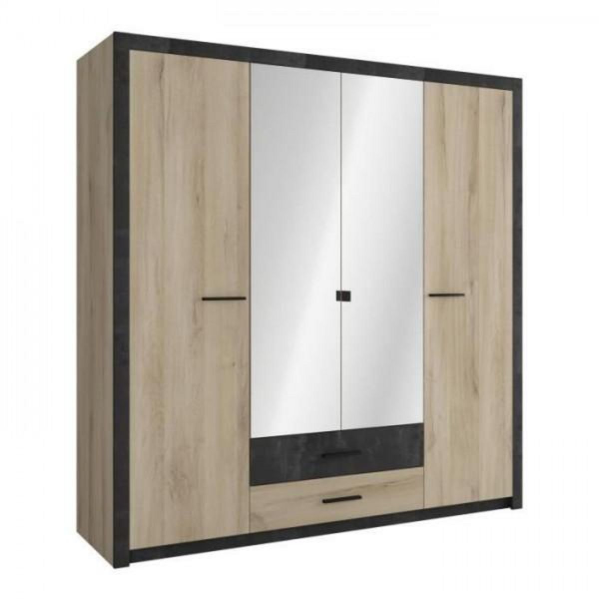 Demeyere Armoire - Décor Chene Kronberg - 4 portes et 2 tiroirs - Chambre - L 198 x H 203,1 x 56,6 cm - COLORADO