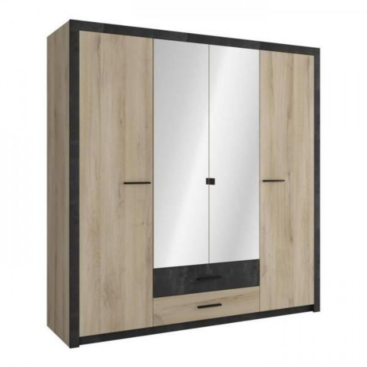 Demeyere Armoire - Décor Chene Kronberg - 4 portes et 2 tiroirs - Chambre - L 198 x H 203,1 x 56,6 cm - COLORADO