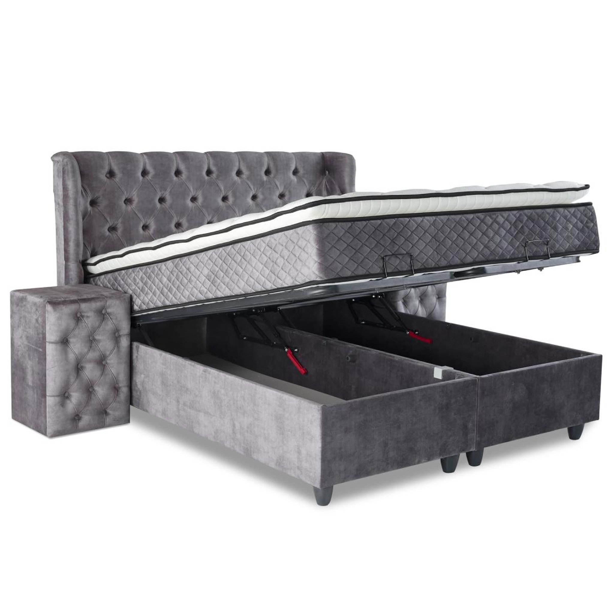 Voir la diapositive 5 : JLC KREATION Lit coffre complet capitonné 180cm + matelas + surmatelas luxy