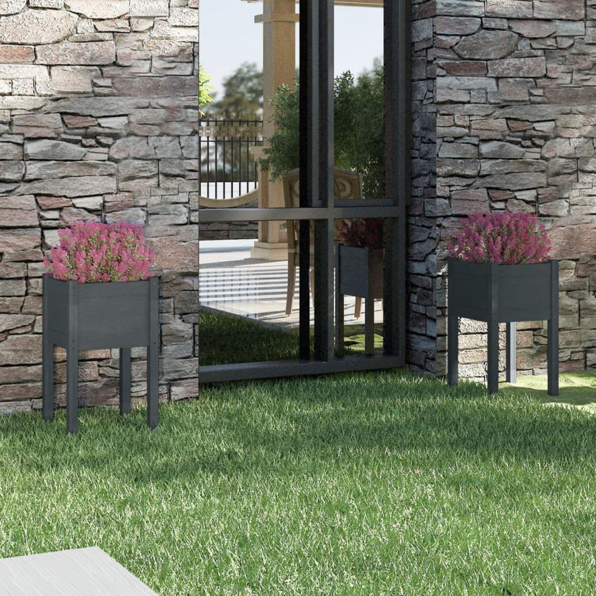 VIDAXL Jardinieres d'exterieur 2pcs Gris 40x40x70cm Bois de pin massif