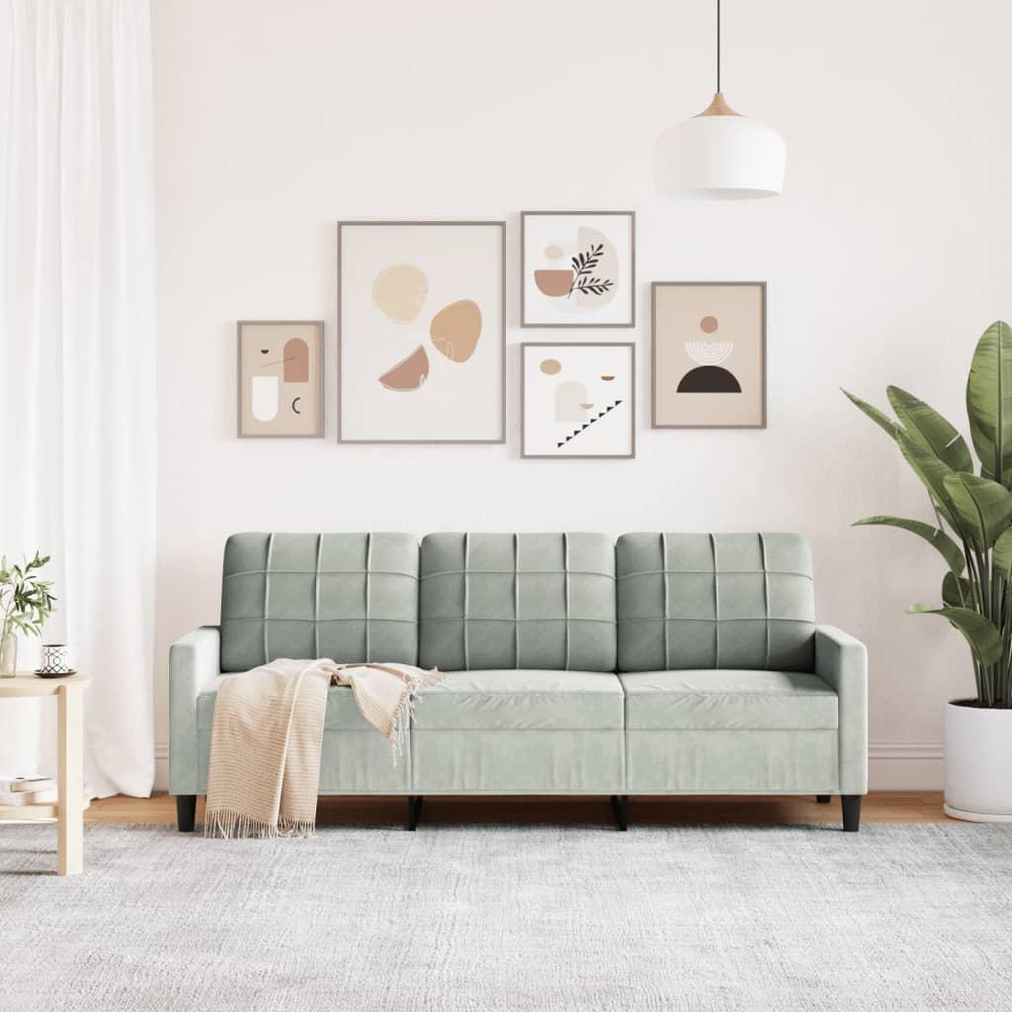 Voir la diapositive 3 : VIDAXL Canape a 3 places Gris clair 180 cm Velours