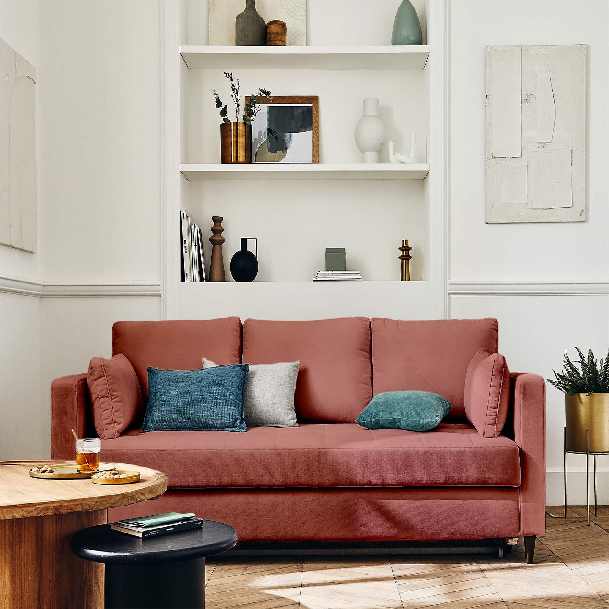 Voir la diapositive 4 : BEST MOBILIER Anna - canapé droit 3 places convertible avec poche en velours