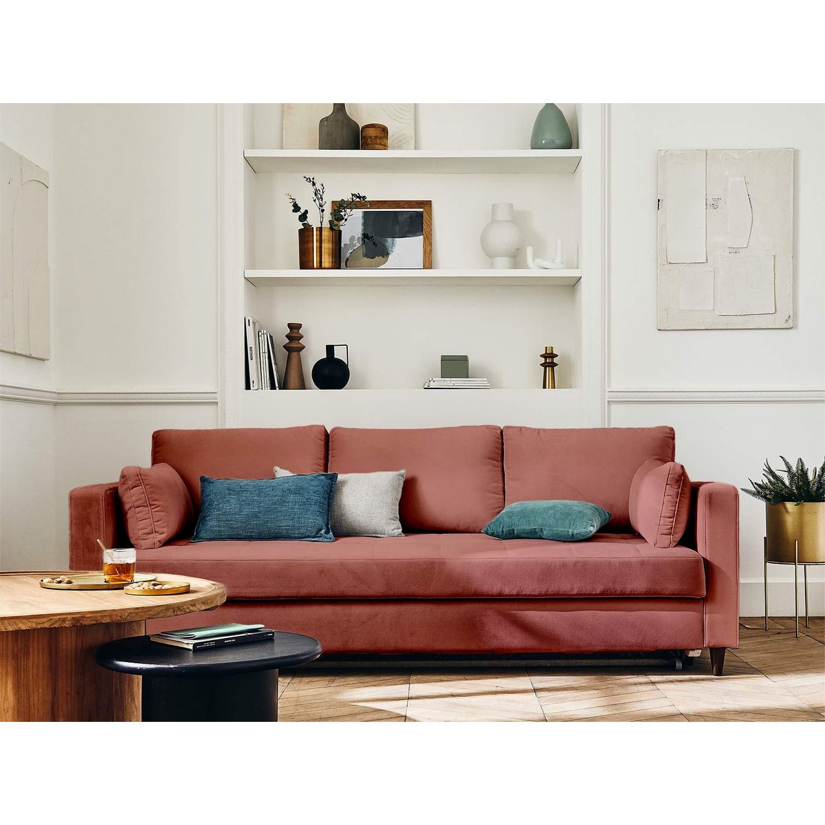 LISA DESIGN Anna - canapé droit 3 places convertible avec poche en velours