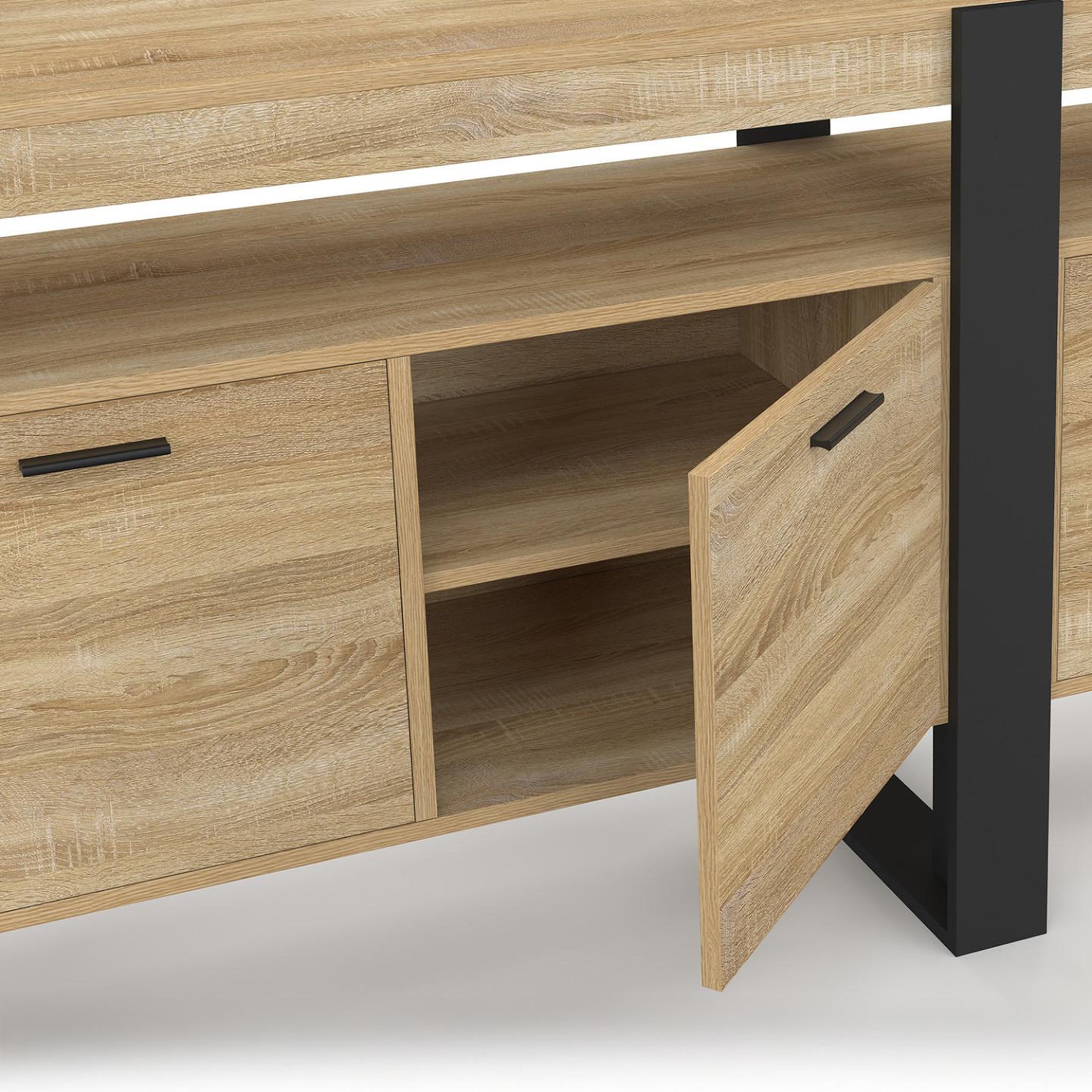 Voir la diapositive 6 : ID MARKET Buffet enfilade 200 cm phoenix xxl 4 portes avec niche bois et noir