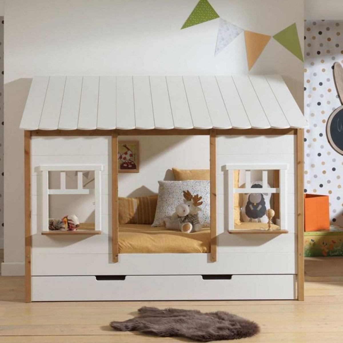 Paris Prix Pack - Lit Cabane Enfant & Tiroir  Housebed IV  90x200cm Blanc