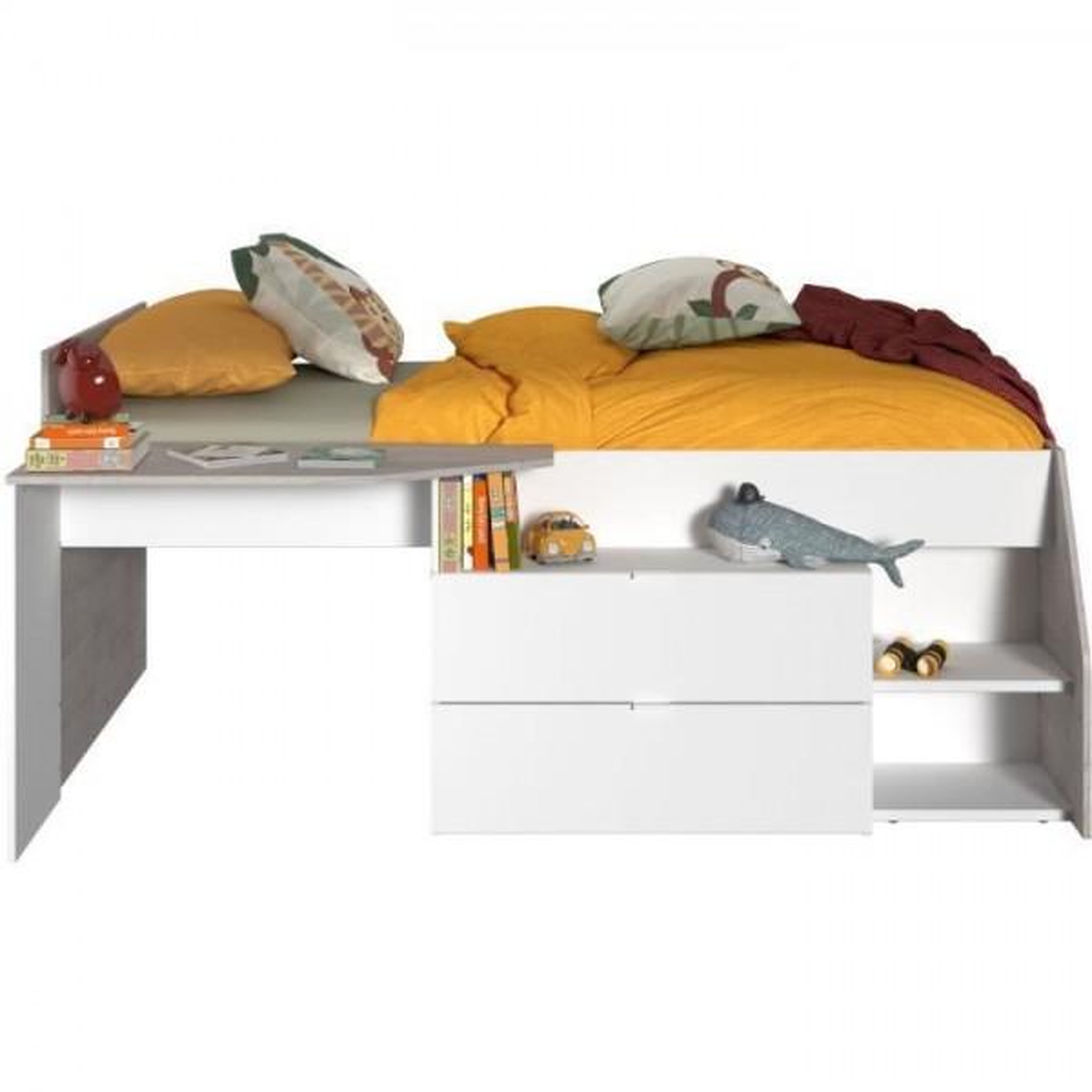 Voir la diapositive 4 : PARISOT Lit combiné enfant contemporain PARISOT KIM - gris loft et blanc - l 90 x L 190 ou 200 cm