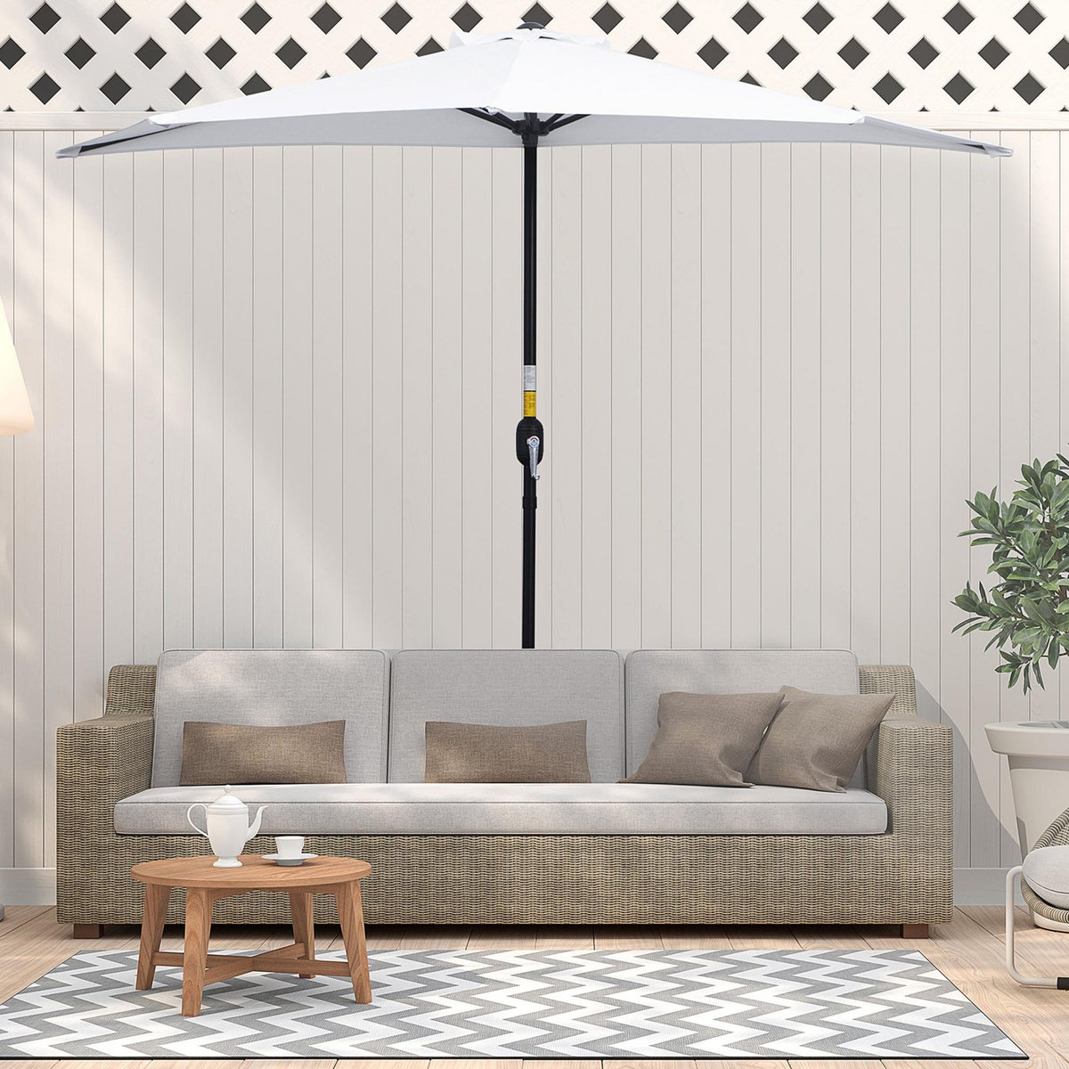 OUTSUNNY Demi parasol - parasol de balcon - ouverture fermeture manivelle - acier polyester haute densité blanc