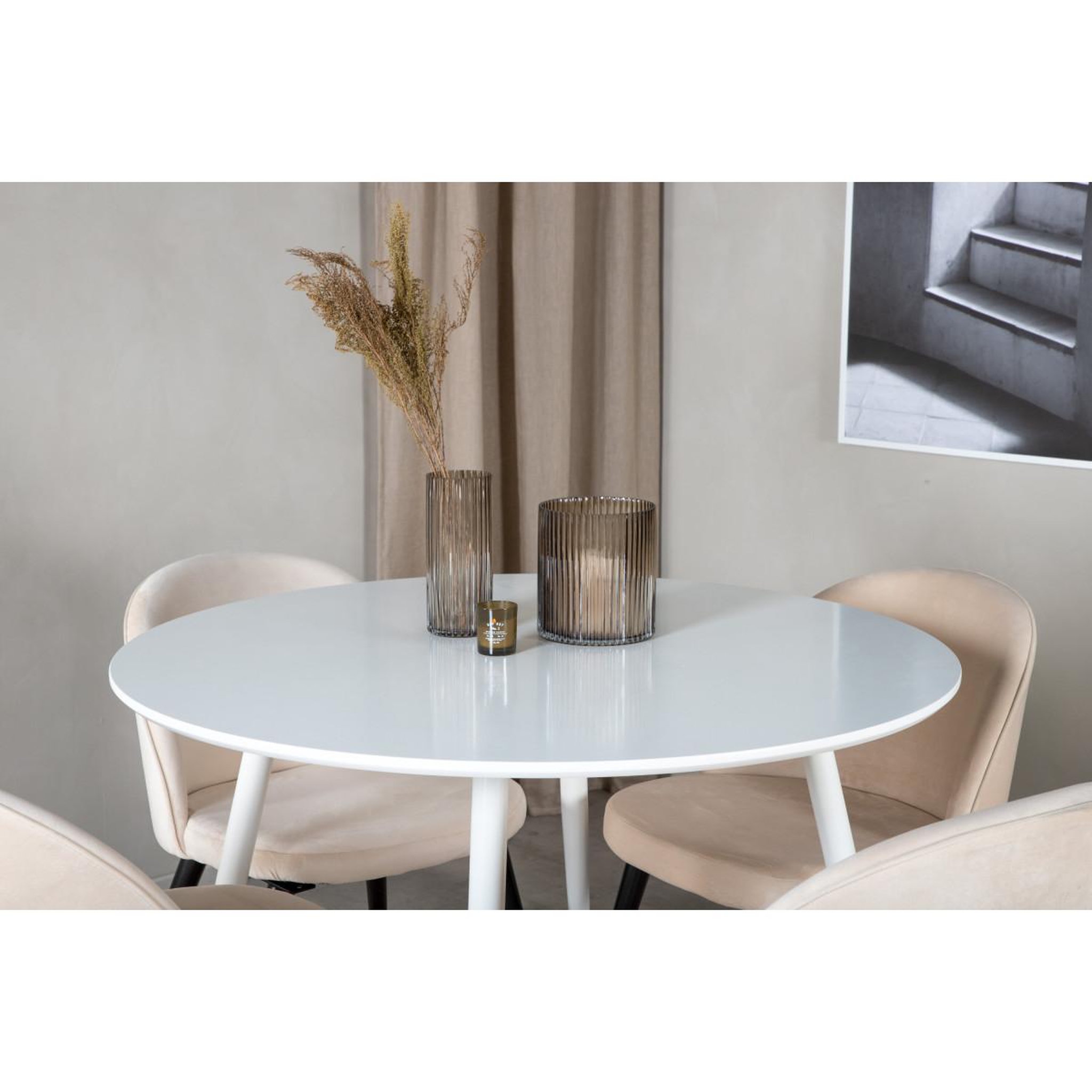 Voir la diapositive 6 : Paris Prix Ensemble table à manger & 4 chaises  plaza i & velvet  100cm blanc & beige