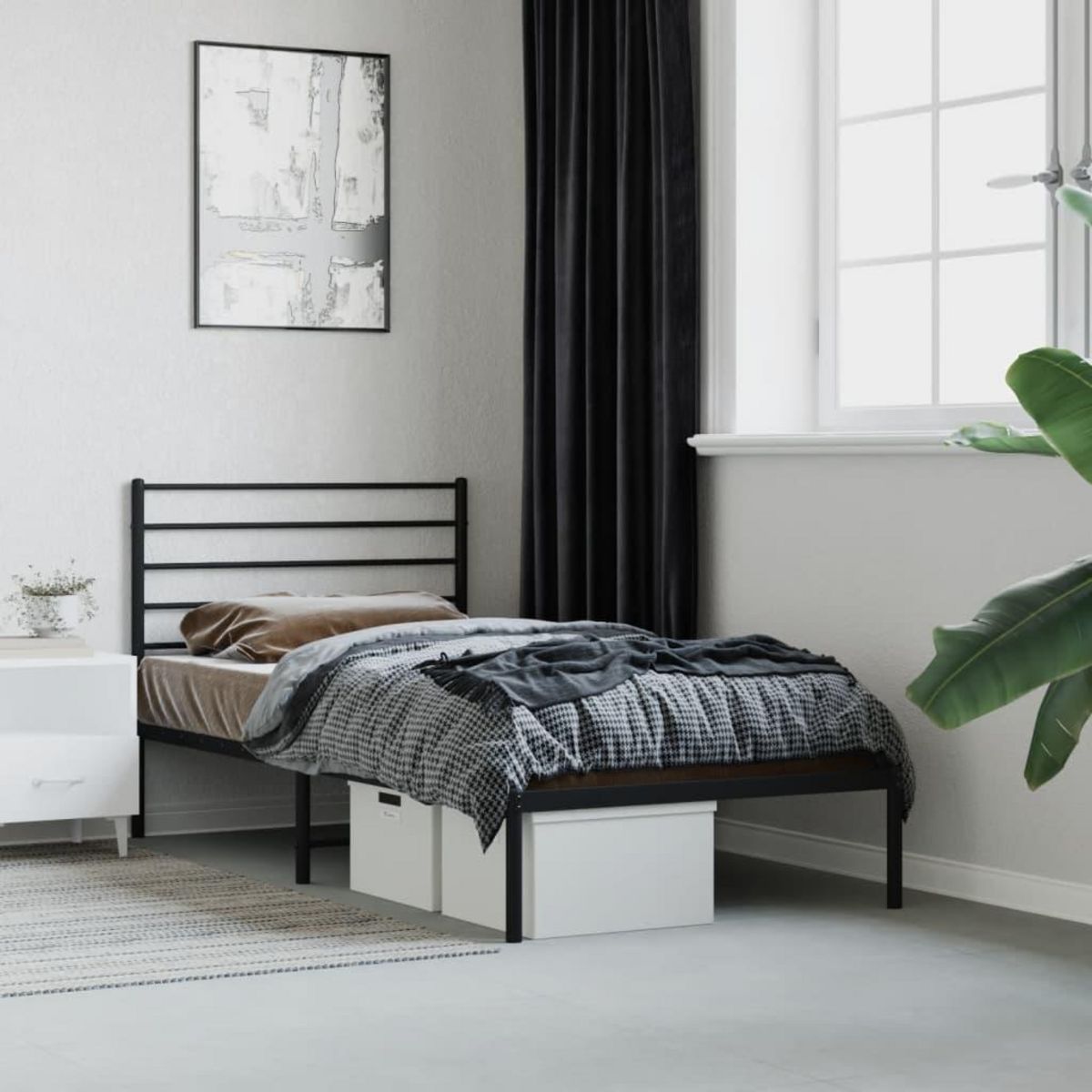 VIDAXL Cadre de lit metal sans matelas avec tete de lit noir 75x190 cm