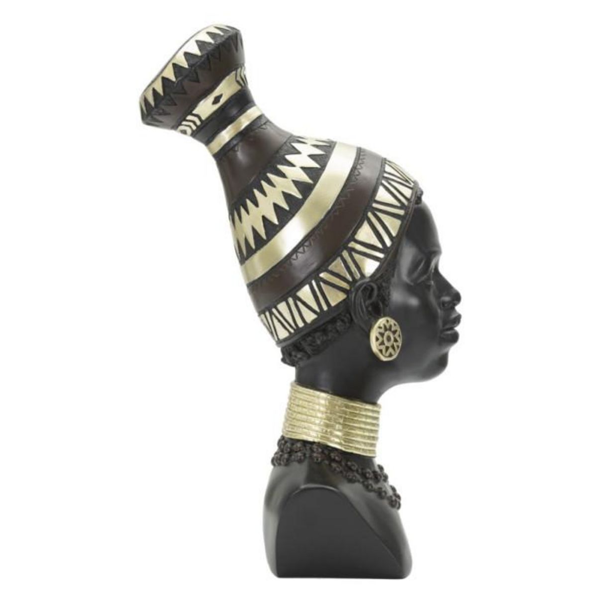 Paris Prix Statuette Tête Femme Tribu  Massai  38cm Noir
