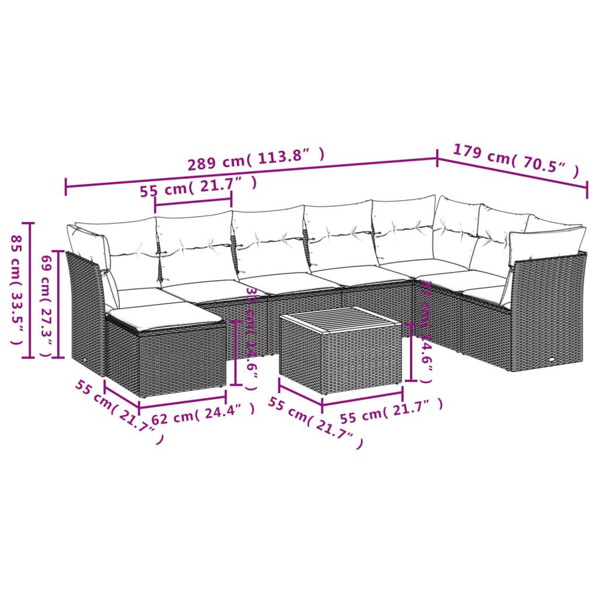 Voir la diapositive 3 : VIDAXL Salon de jardin avec coussins 9 pcs beige resine tressee