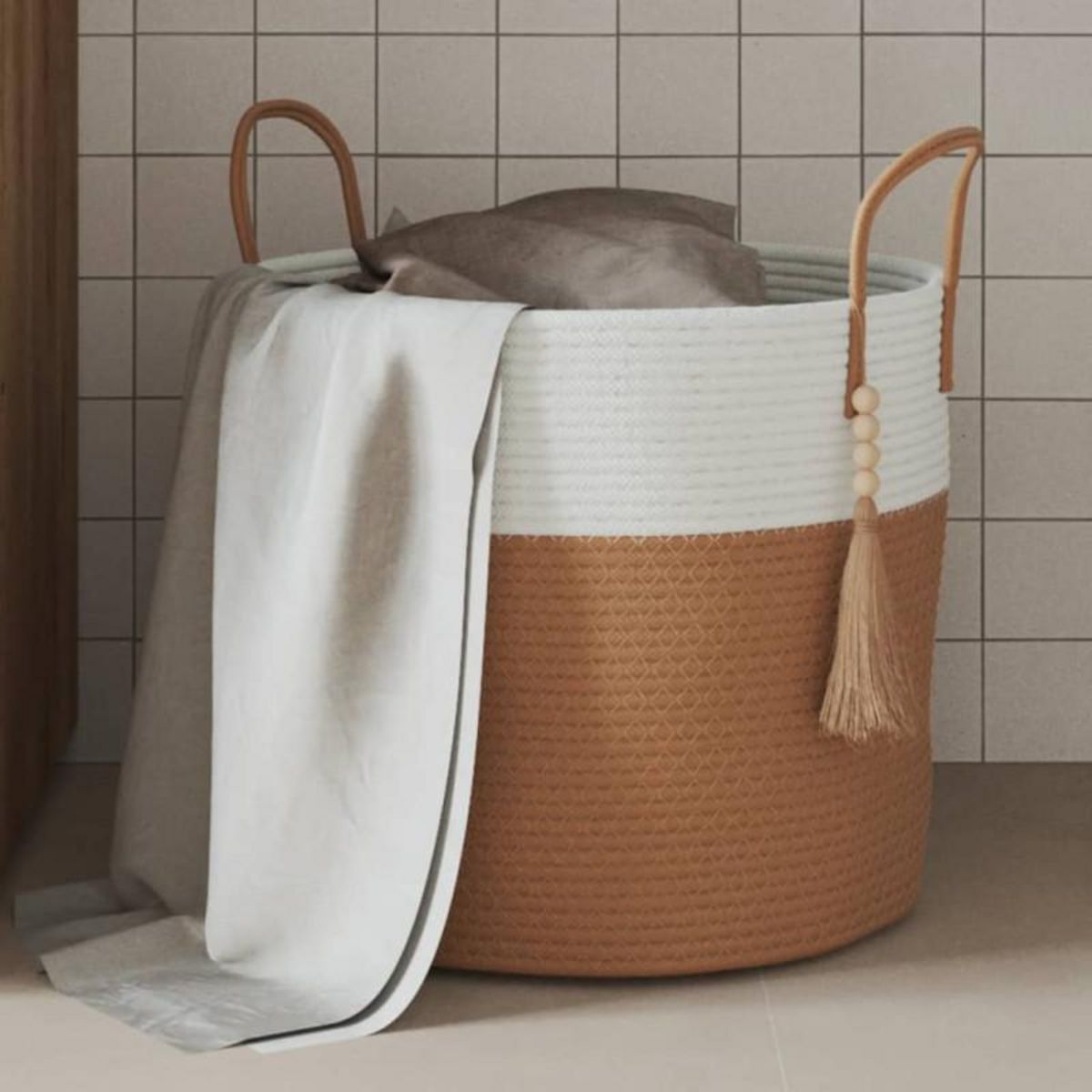 VIDAXL Panier de rangement marron et blanc Ø40x35 cm coton