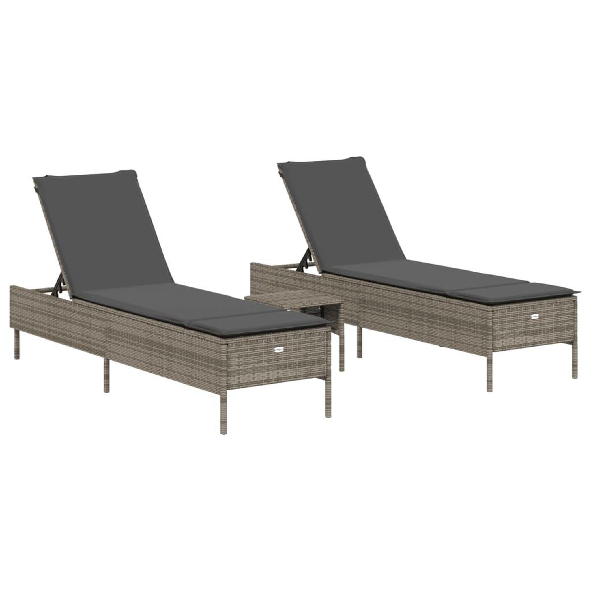 Voir la diapositive 2 : VIDAXL Ensemble de chaises longues avec coussins 3 pcs gris poly rotin