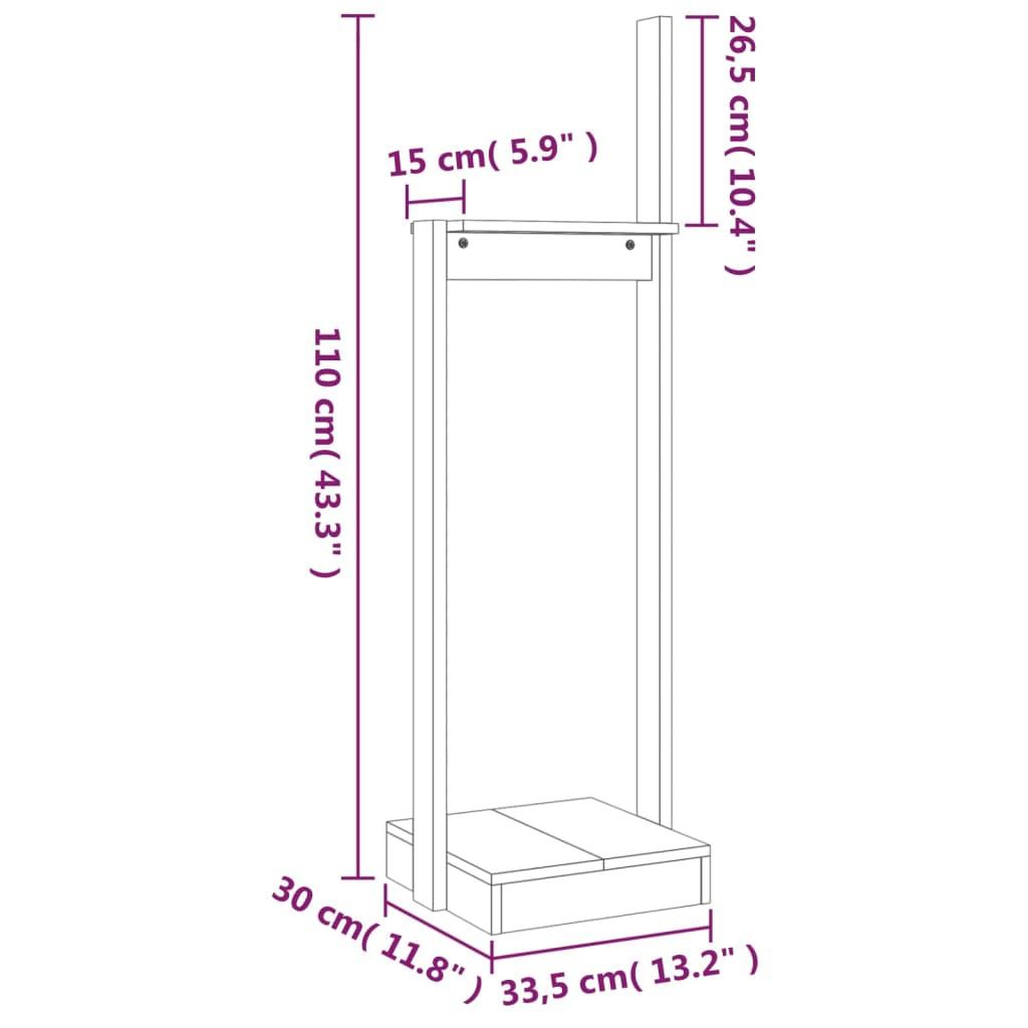 Voir la diapositive 6 : VIDAXL Porte-buches Blanc 33,5x30x110 cm Bois massif de pin