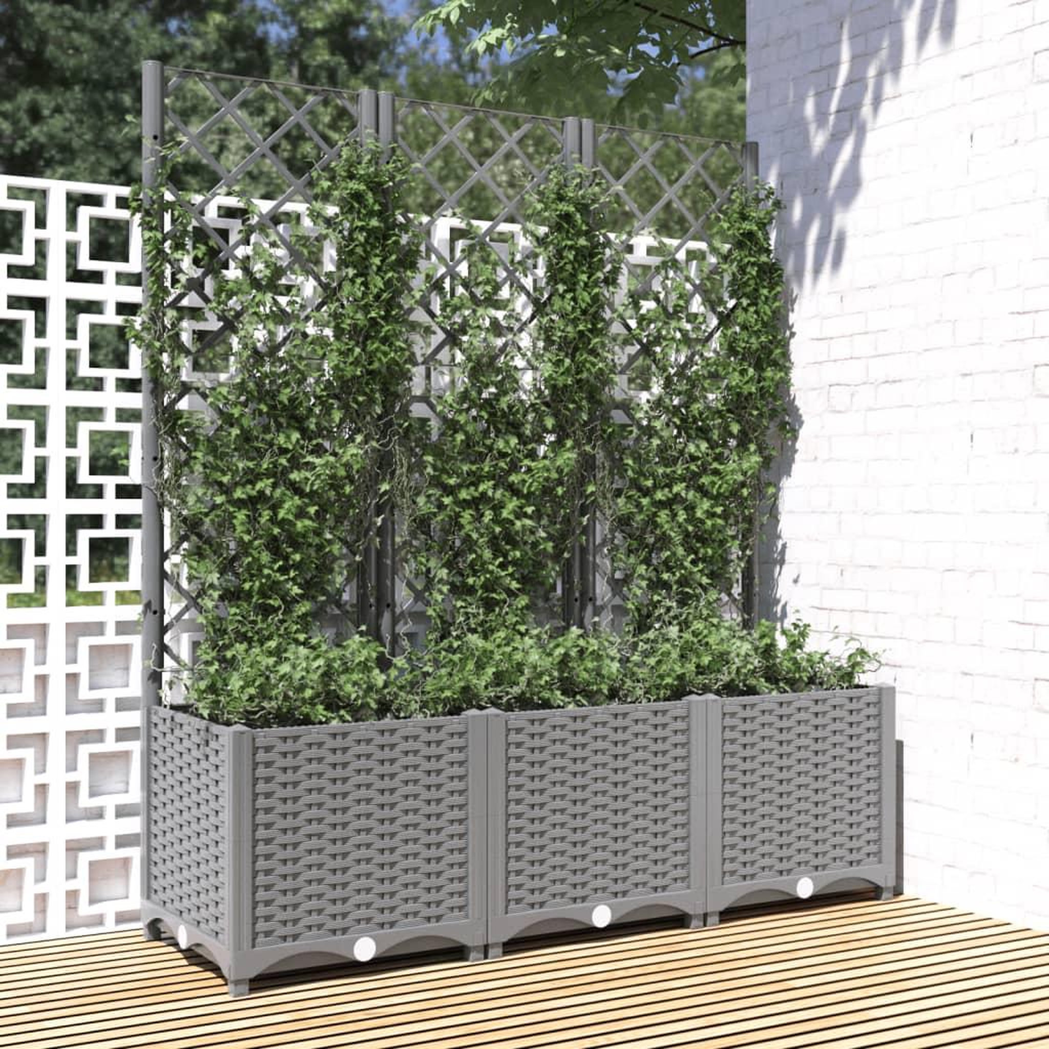 Voir la diapositive 1 : VIDAXL Jardiniere avec treillis Gris clair 120x40x136 cm PP