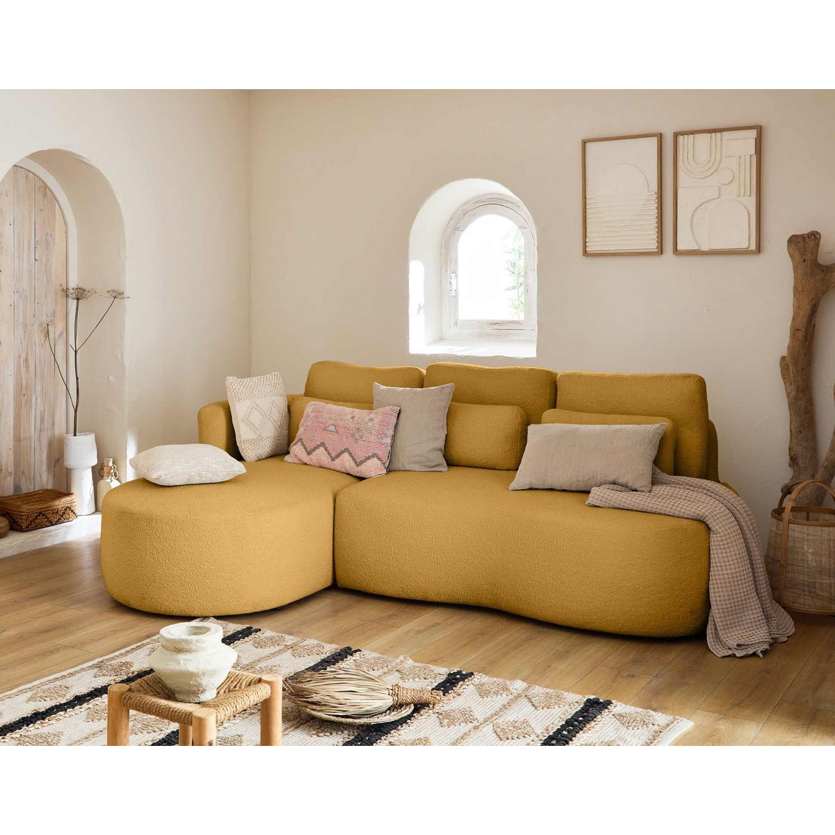 LISA DESIGN Mahina - canapé d'angle gauche - 4 places - convertible avec coffre - en tissu bouclette