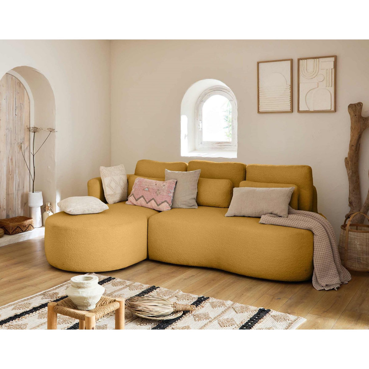 LISA DESIGN Mahina - canapé d'angle gauche - 4 places - convertible avec coffre - en tissu bouclette