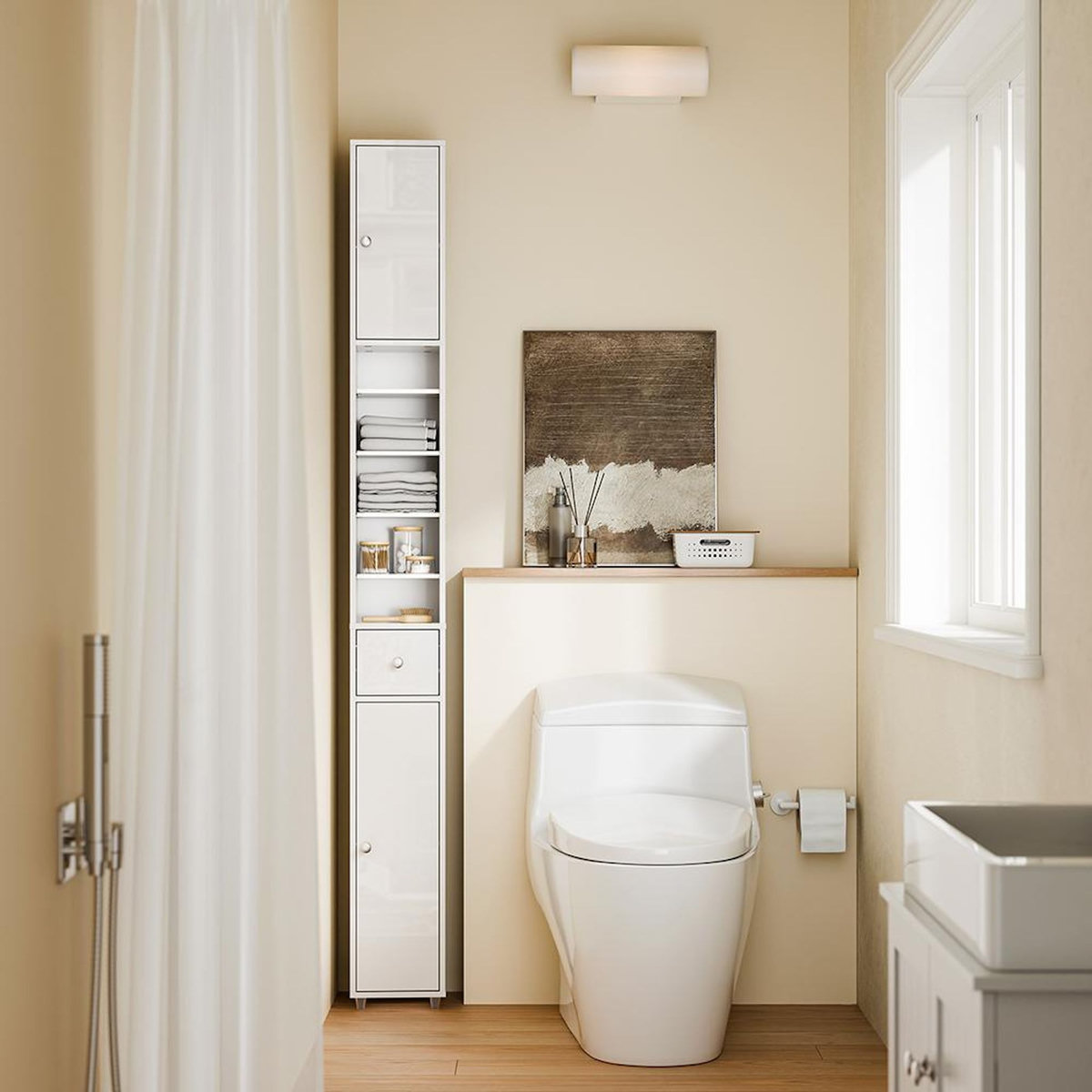 SOBUY SoBuy - Colonne De Salle De Bain à un tiroir - Blanc - 20x20x180cm - Minimaliste - BZR167-GW