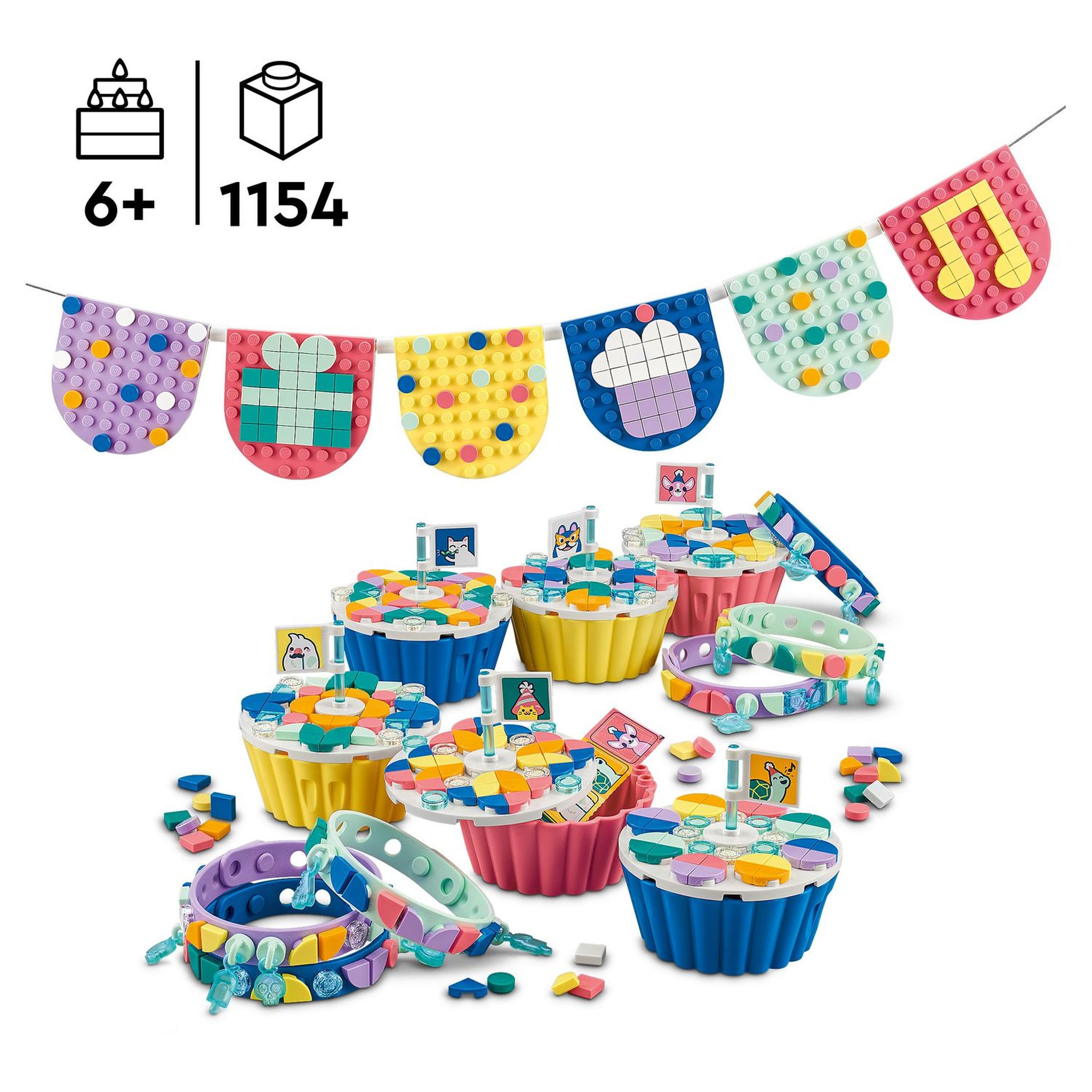 Voir la diapositive 4 : LEGO DOTS 41806 Le kit de fête ultime, eux Anniversaire, Cadeau pour Sachets de Fête, avec Cupcakes, Jouets Bracelets et Guirlandes, Décoration