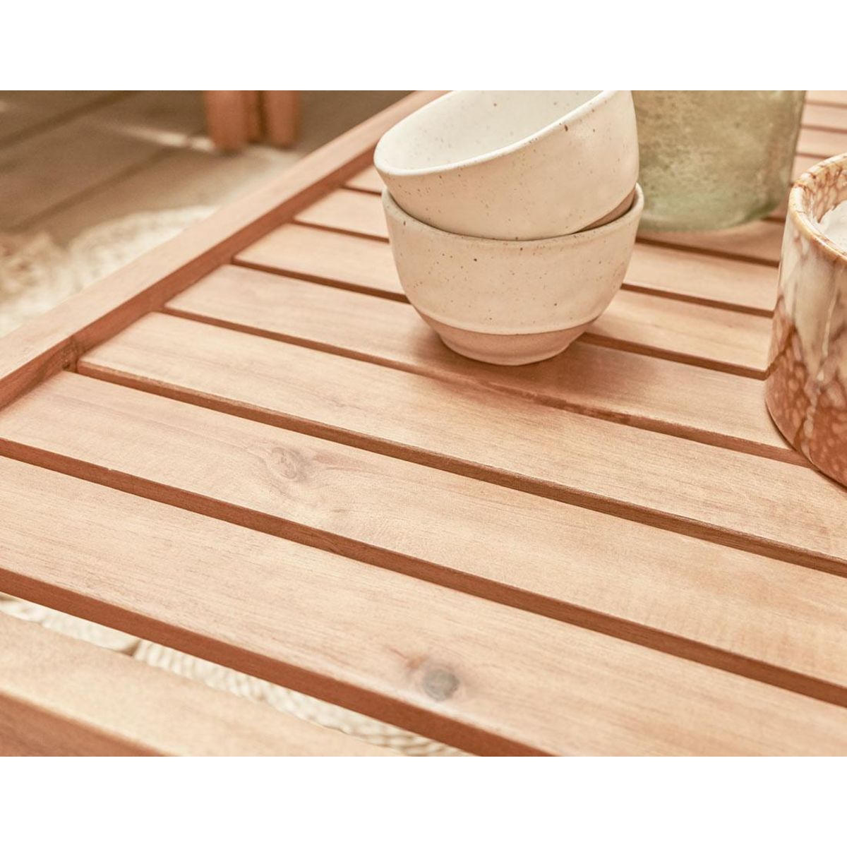 BEST MOBILIER Papua - salon de jardin en bois et corde kaki - 5 places - coussins beige