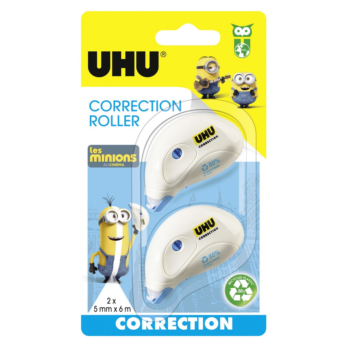 UHU  Lot de 2 minis rollers correcteurs 6mx5mm Les Minions