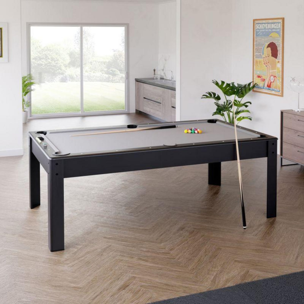 PLAY4FUN Billard Américain HARMONY 6Ft - 206,5 x 116,5 x 80 cm avec accessoires et plateau dînatoire - Couleur Noir