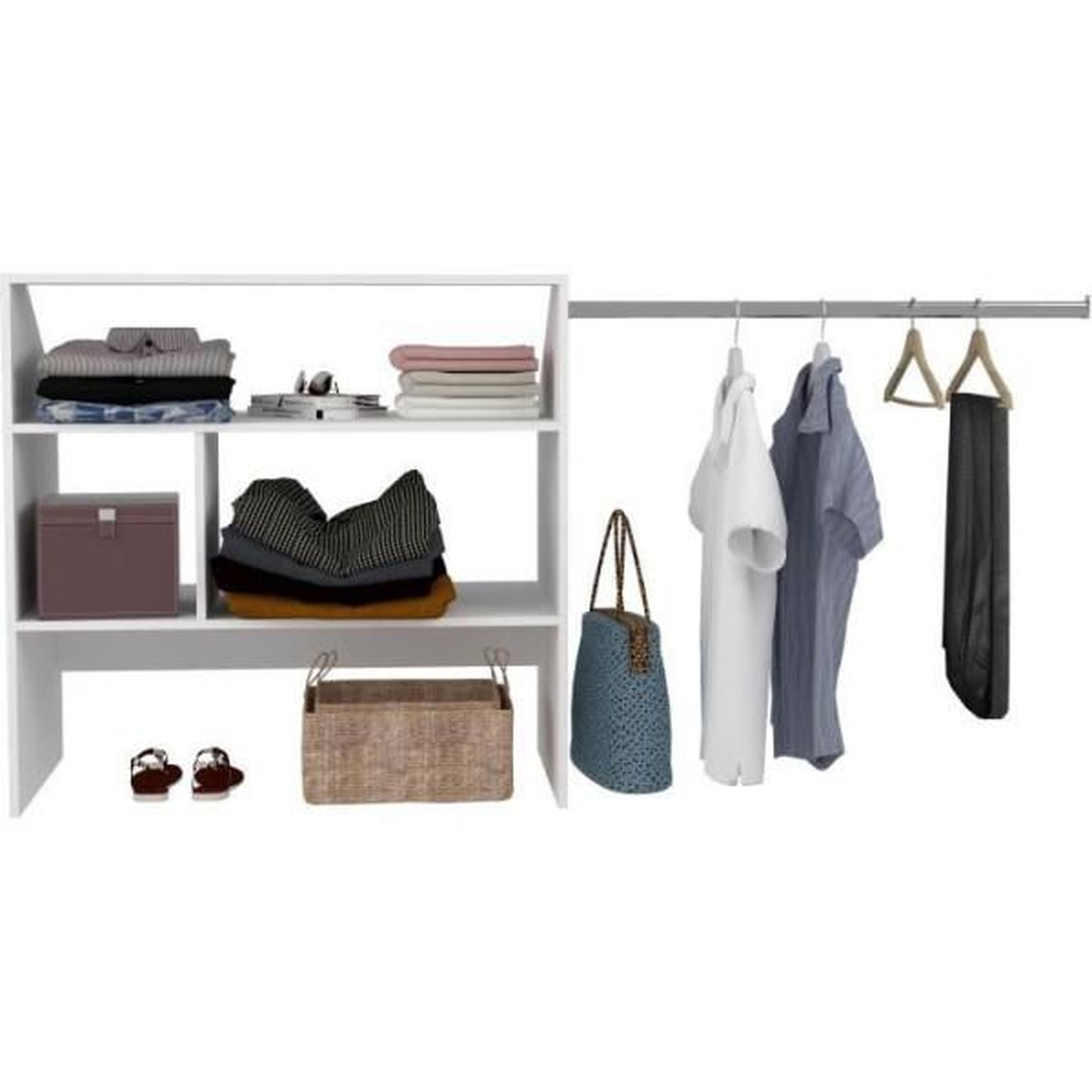 Voir la diapositive 3 : MARKET24 Kit dressing sous comble ARTIC EKIPA - Décor mélaminé blanc - 1 penderie - L197 x P50 x H94 cm