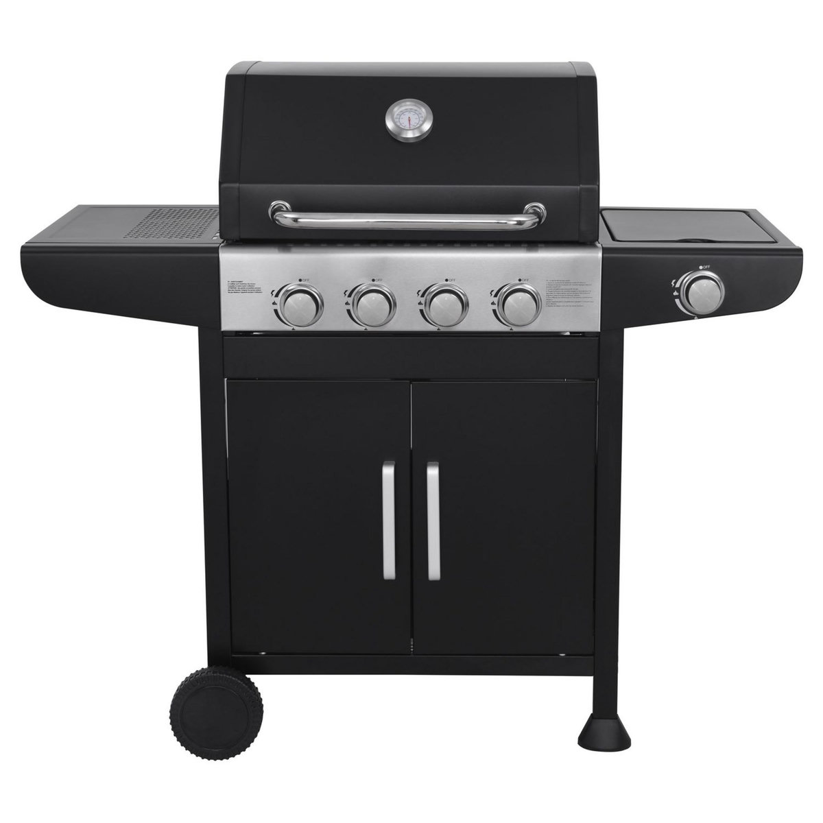 GARDENSTAR Barbecue gaz en acier- 4 brûleurs - 1 côté acier 