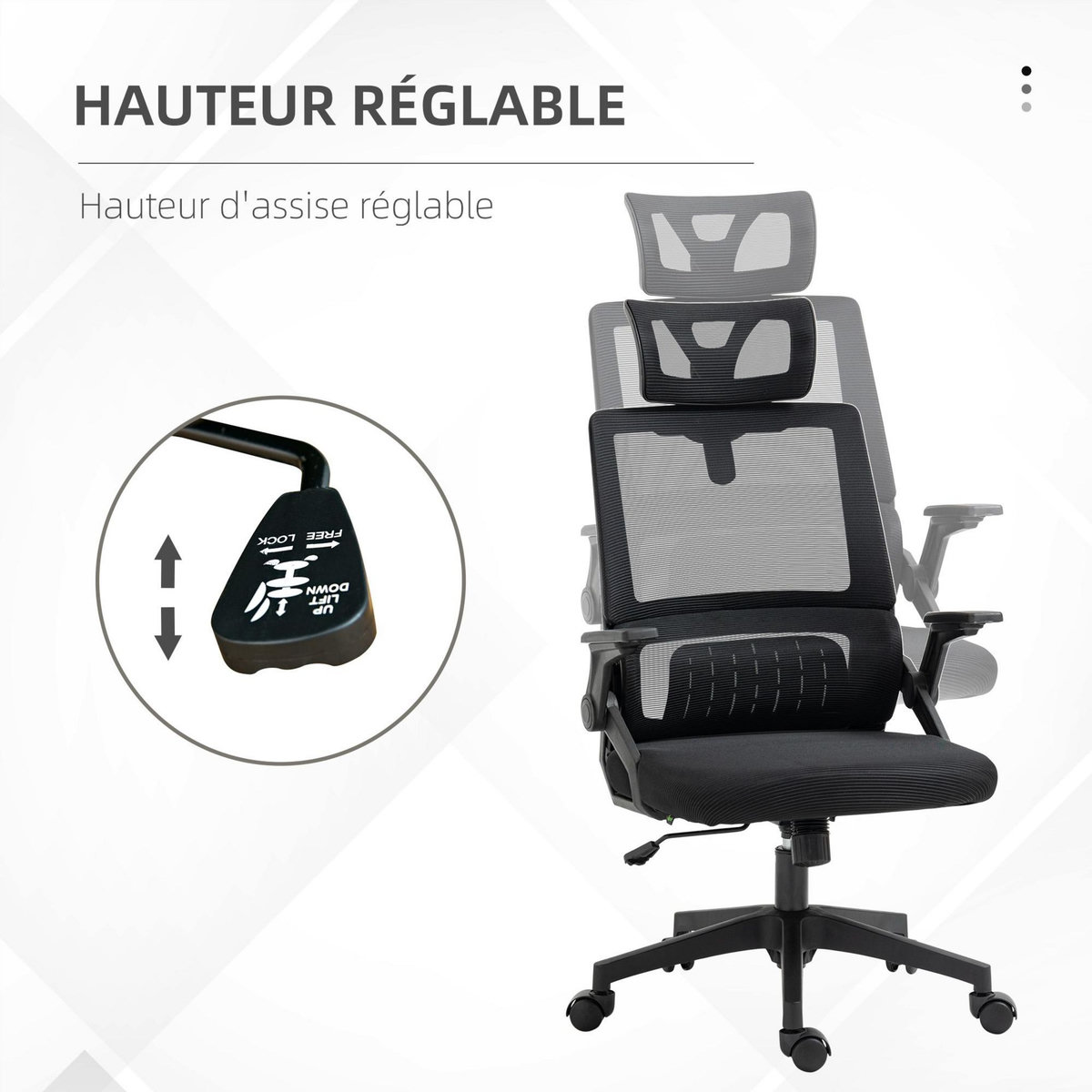 VINSETTO Chaise de bureau ergonomique réglable inclinable pivotante maille polyester noir