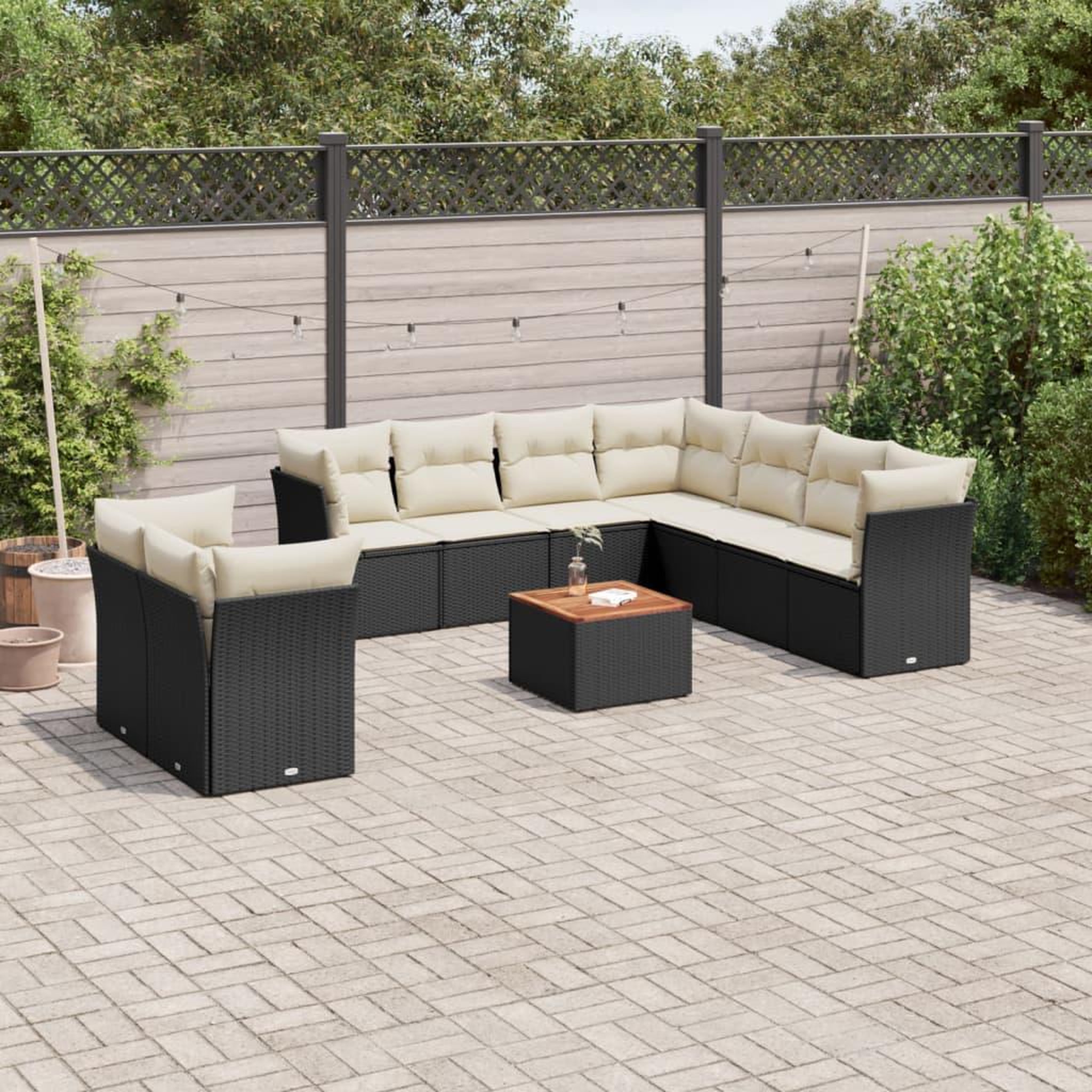 VIDAXL Salon de jardin 10 pcs avec coussins noir resine tressee