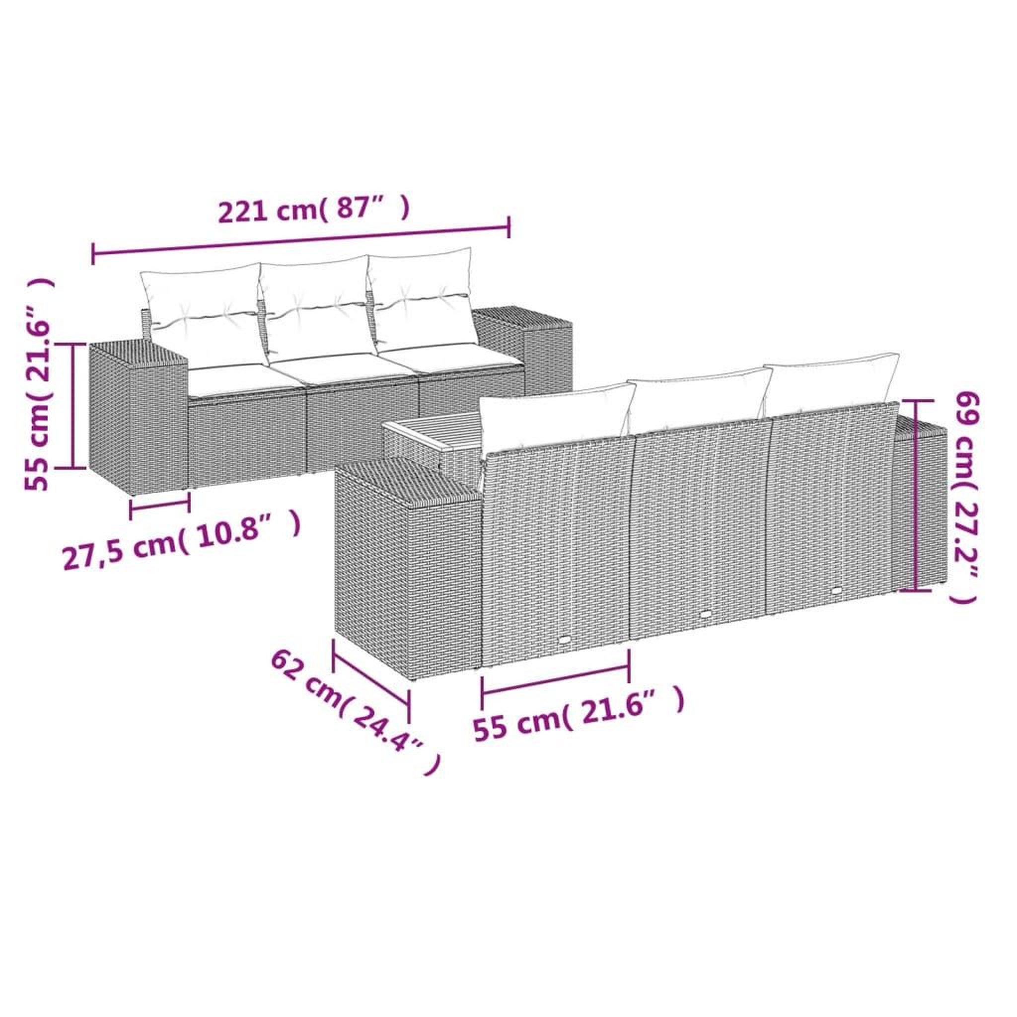 Voir la diapositive 3 : VIDAXL Salon de jardin avec coussins 7 pcs gris resine tressee