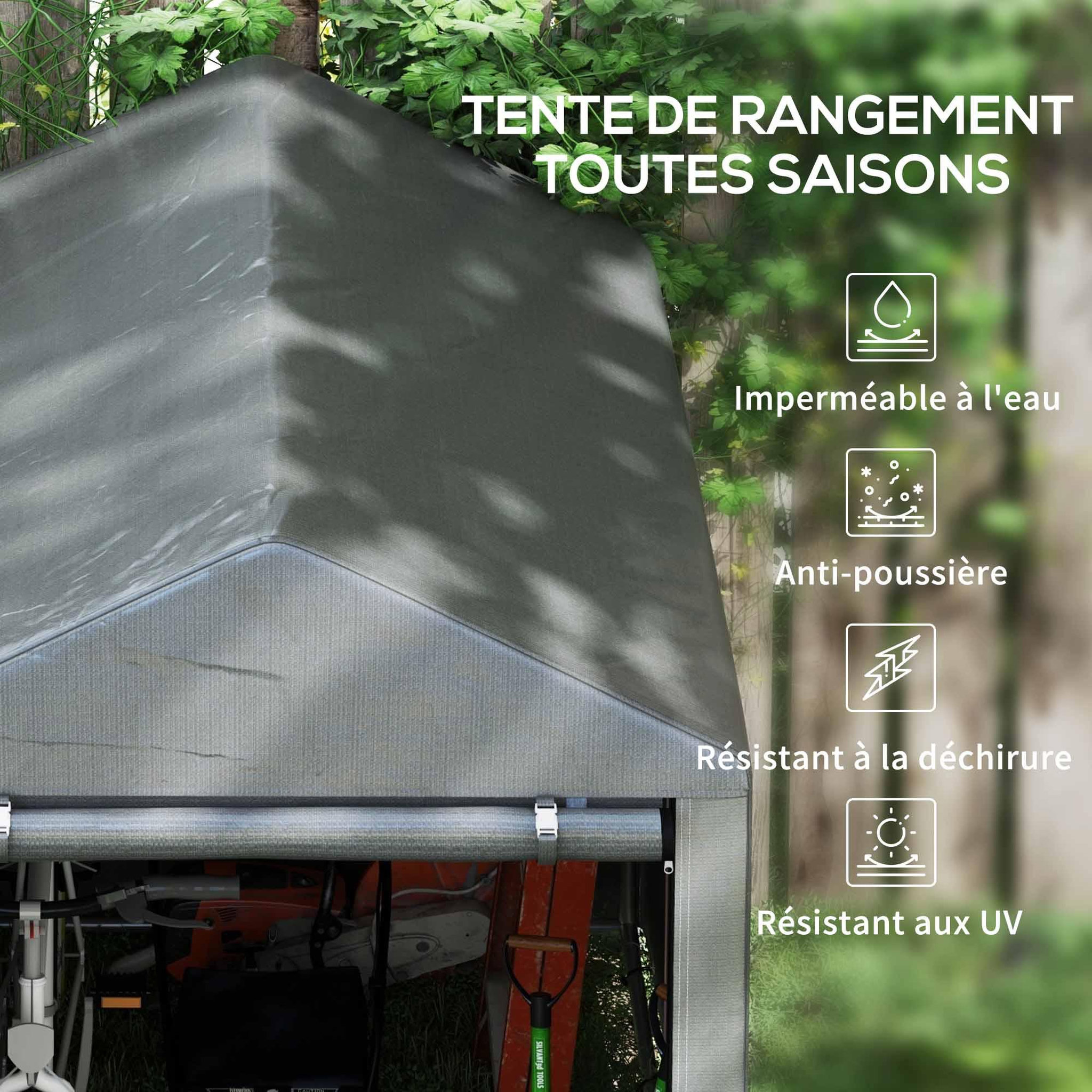 Voir la diapositive 5 : OUTSUNNY Abri de jardin tente de stockage portable abri de vélo garage pour extérieur avec cadre en métal galvanisé et grande porte, 1,2 x 1,8 m gris foncé